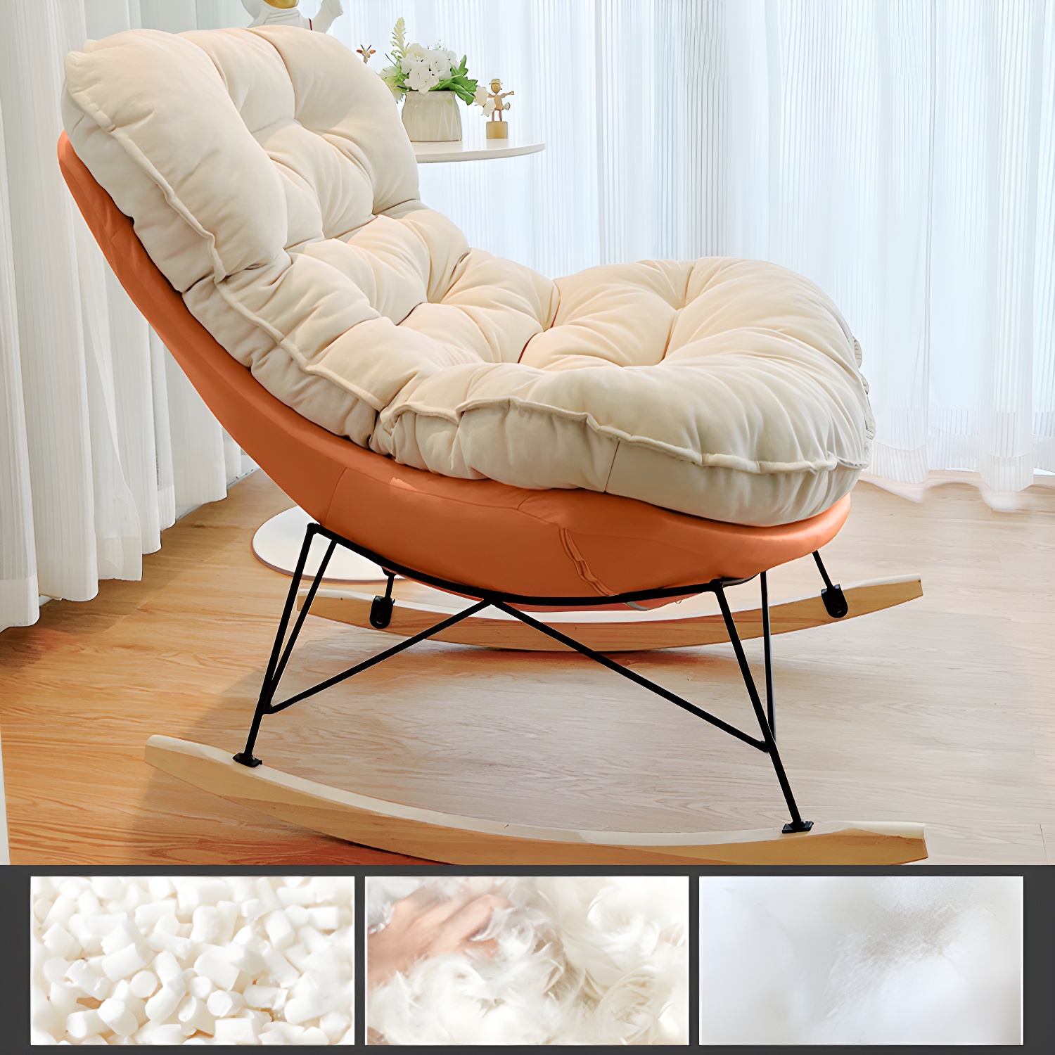 Modern Tufted Upholstered Rocking Chair with Natural Wood Legs - image 7
