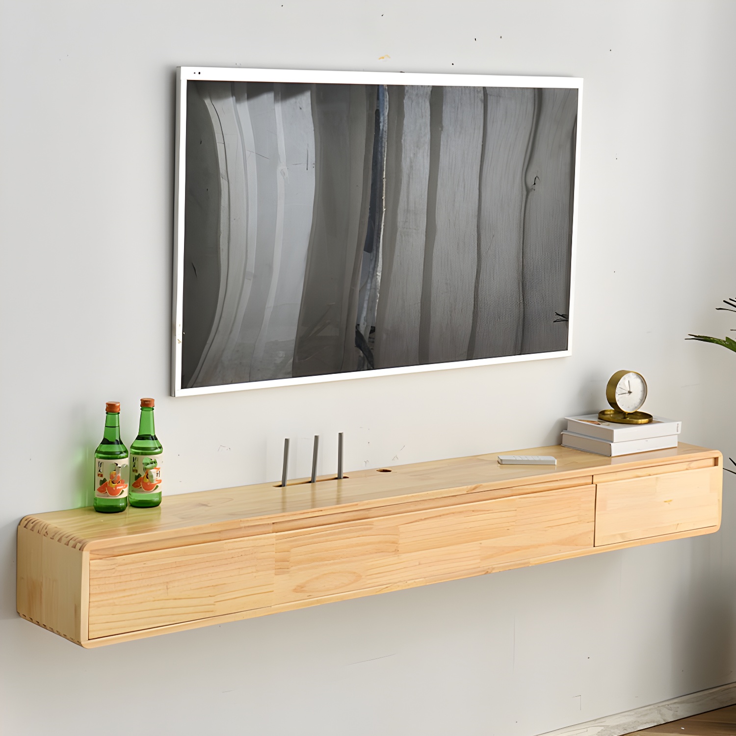 Wall-mounted TV Console Solid Wood TV Media Console with Drawers - image 17