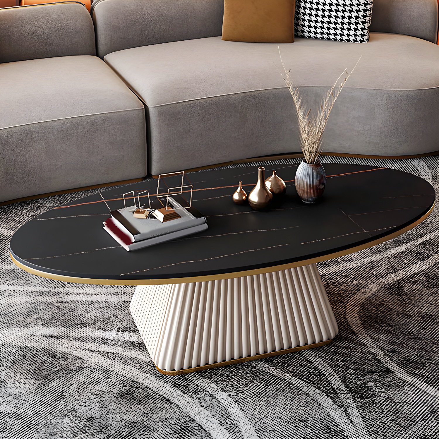 Glam Metal and Slate Cocktail Table Pedestal Coffee Table for Living Room - image 7
