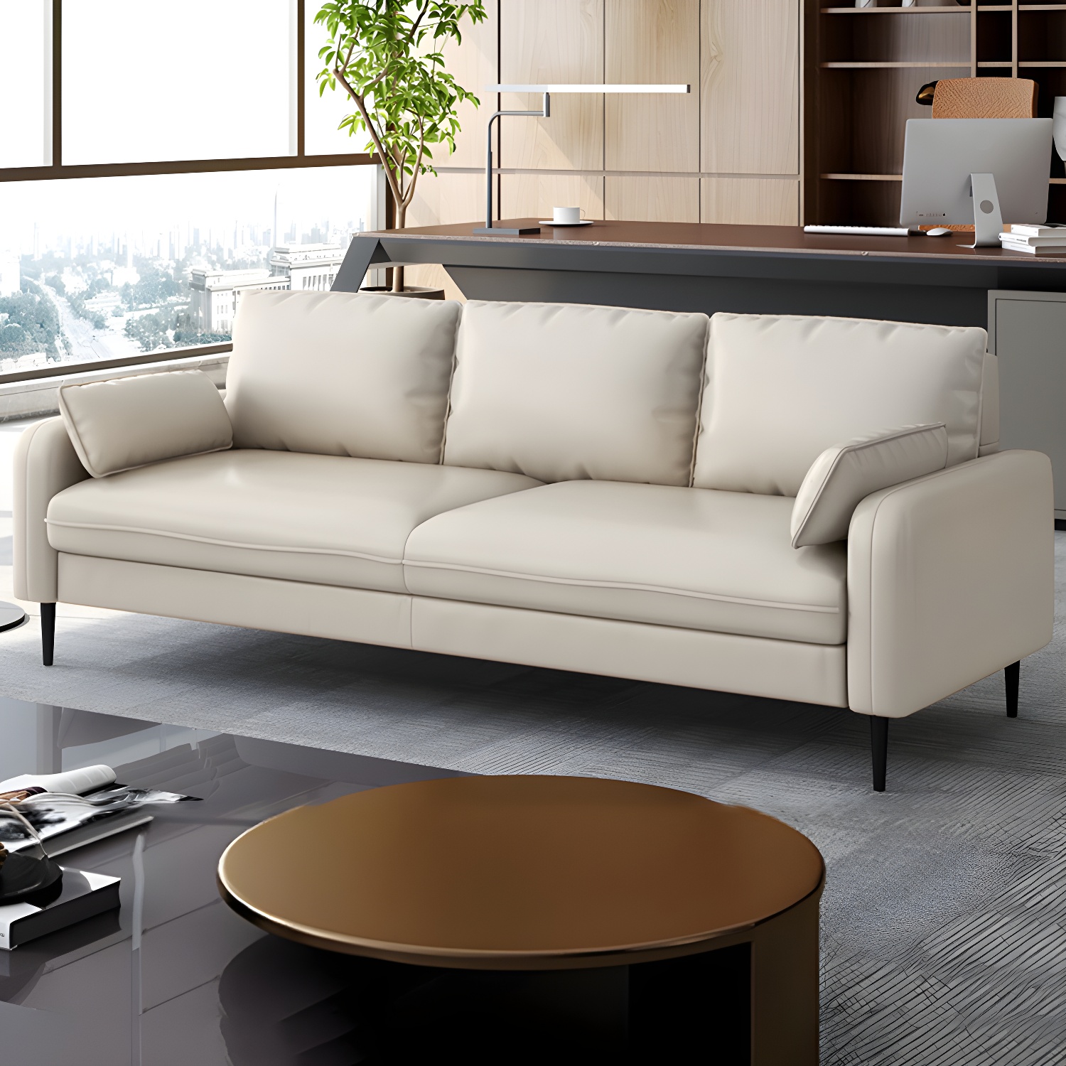 3-Seater Faux Leather Sofa Mid Century Loose Back Square Arm Settee - image 6