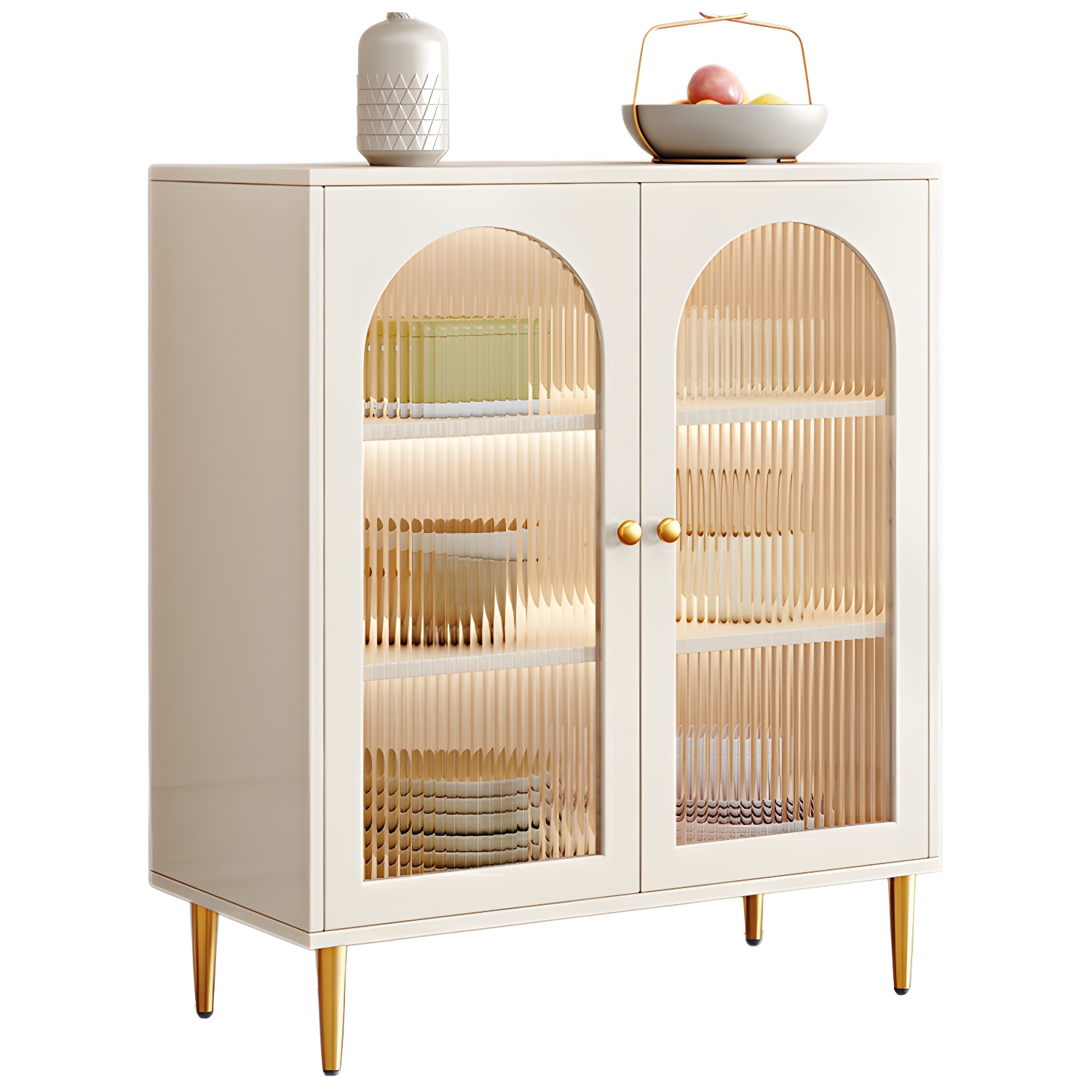 Glam White Wood Sideboard Credenza with Glass Doors and Adjustable Shelves - image 10