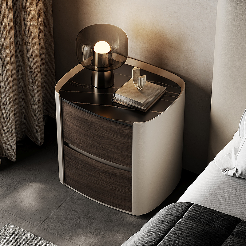 Contemporary Sintered Stone Countertop 2 Drawers Nightstand With Drawer Organization