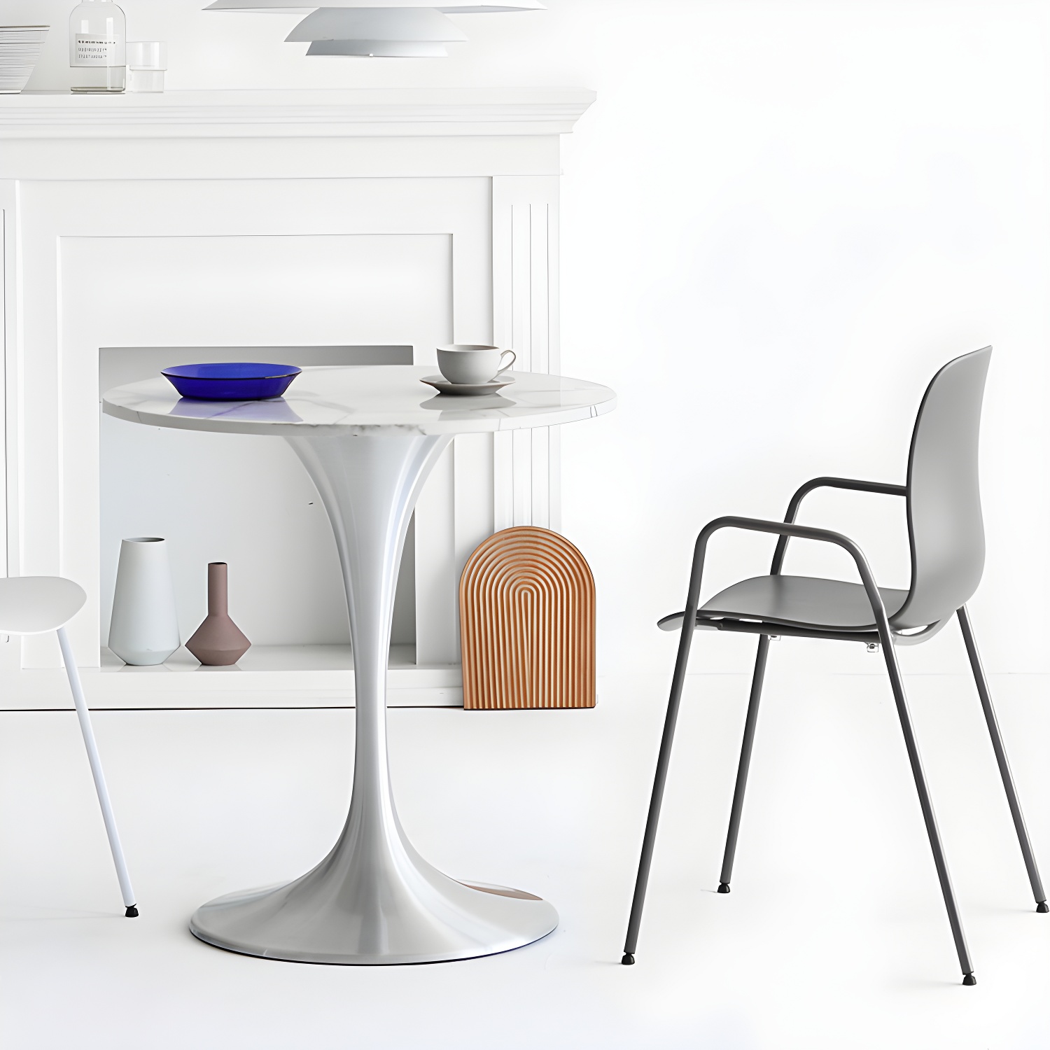 Metal Modern Round Dining Table Marble Top Indoor Table with Tulip Base - image 3