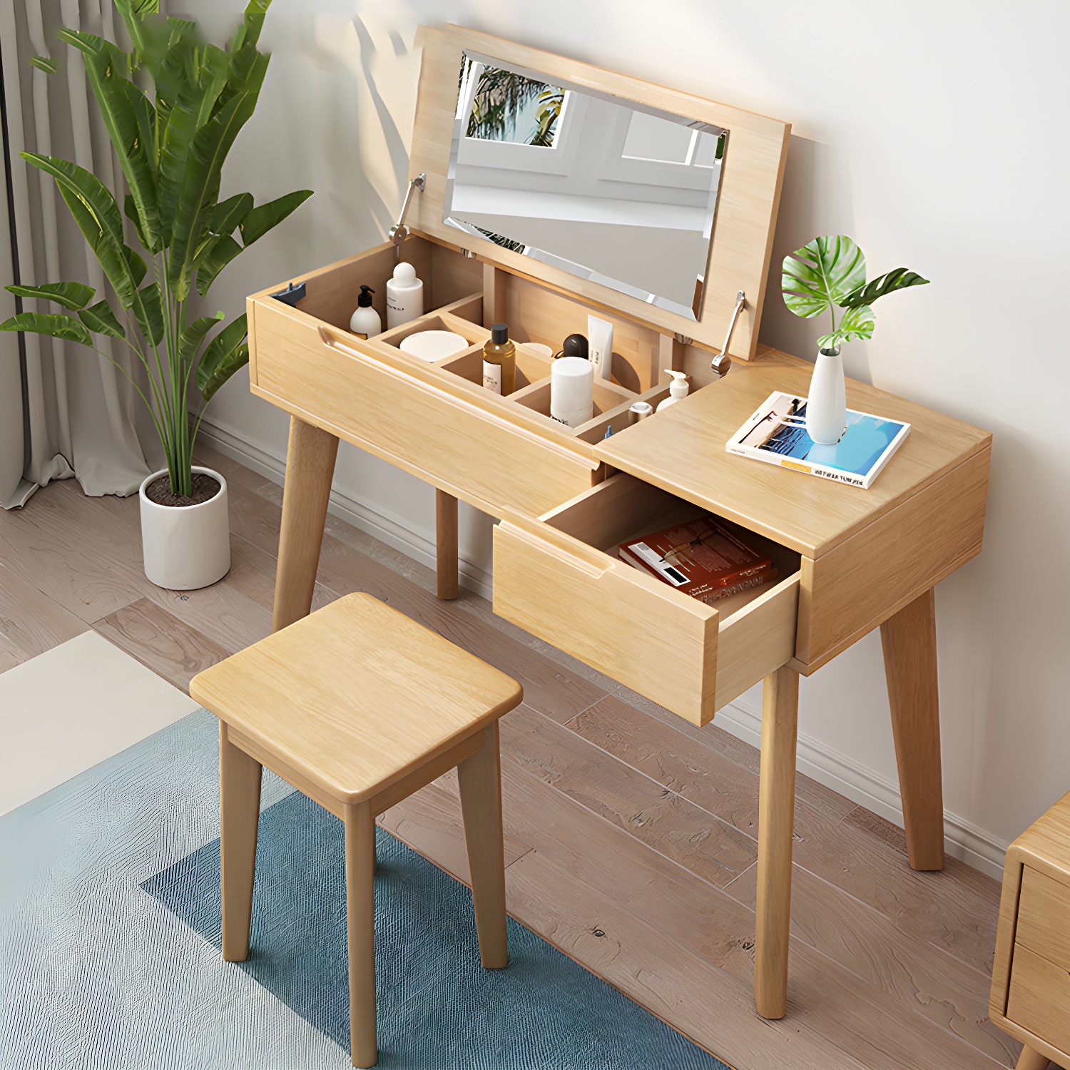 Solid Wood Vanity Dressing Table Scandinavian Flip-Top Vanity Desk - image 4