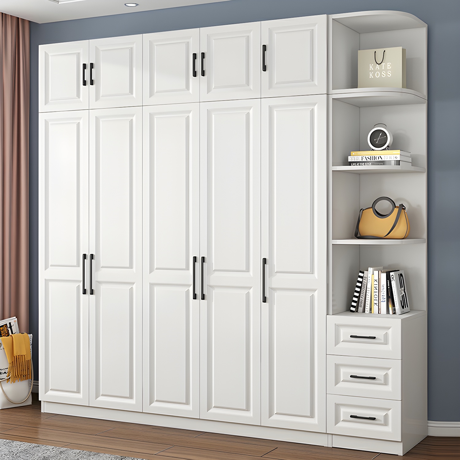 Modern White Wood Wardrobe Armoire with Shelves & Clothing Rod - Spacious and Stylish - image 12