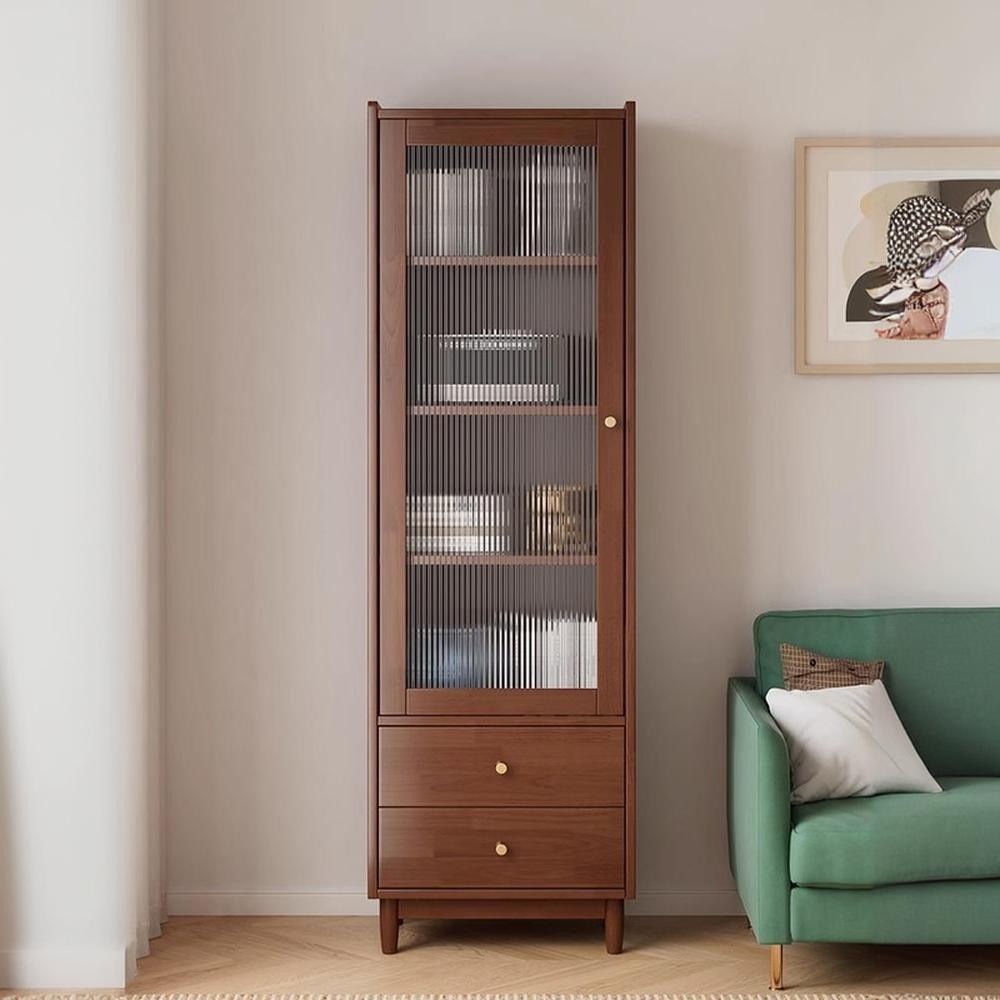 Scandinavian Solid Wood Accent Cabinet with Glass Door, 1 Cabinet and 2 Drawers for Living Room - image 5