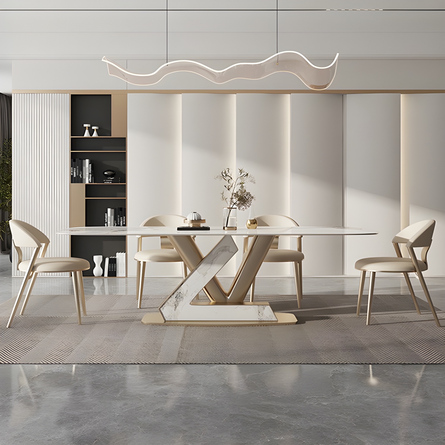 Glam Style Rectangle Table Set 1/4/5/7/9 Pieces Dining Set for Home Use