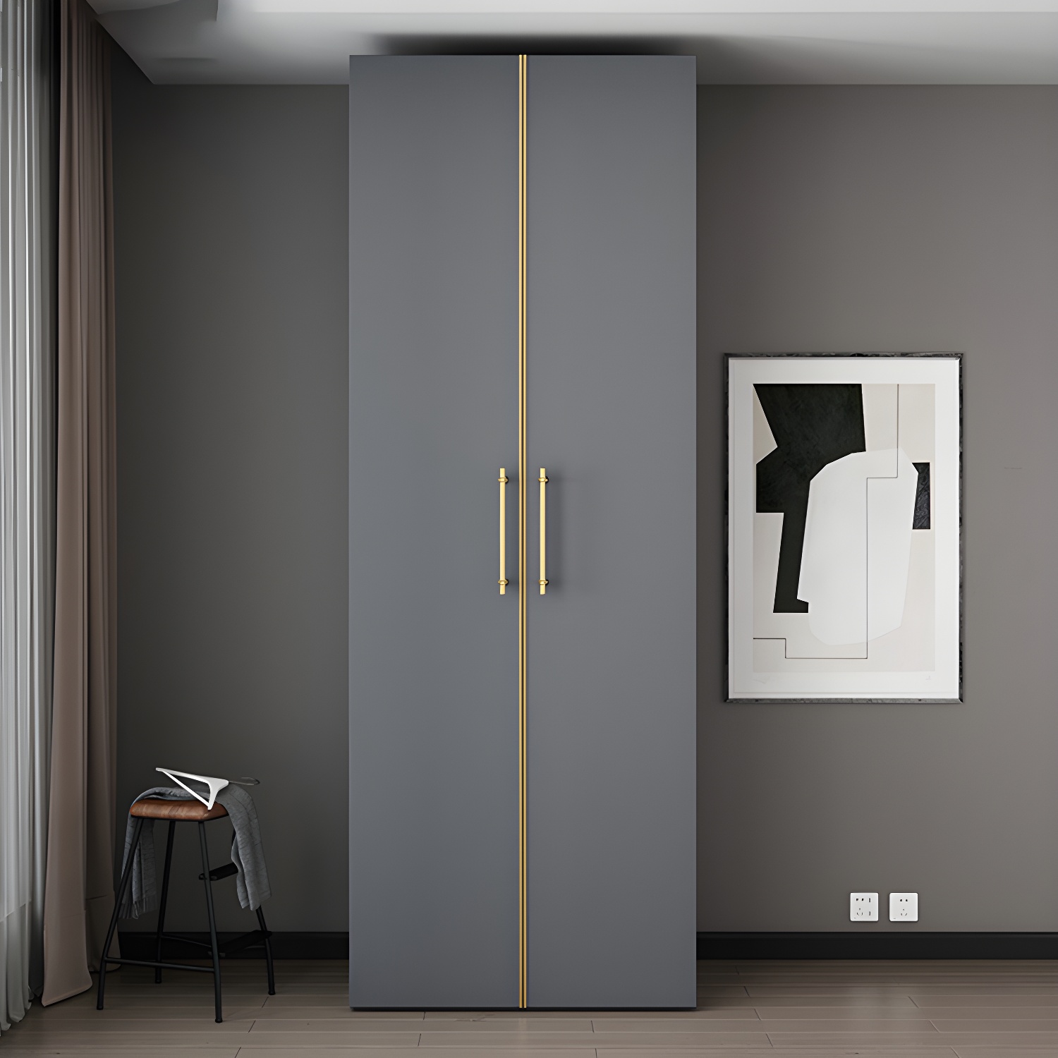 Modern Wardrobe Closet Grey Engineered Wood Wardrobe Cabinet - image 9