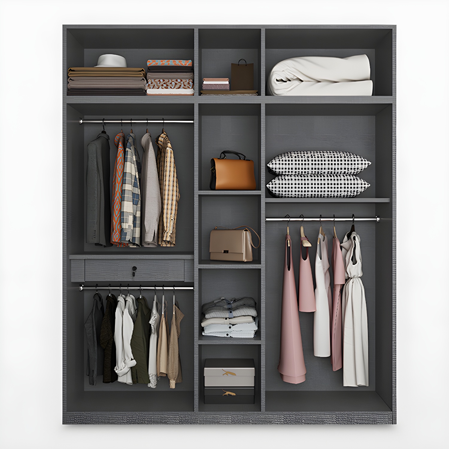 Modern Style Wooden Wardrobe Soft Close Door Wardrobe Closet with Drawer - image 7