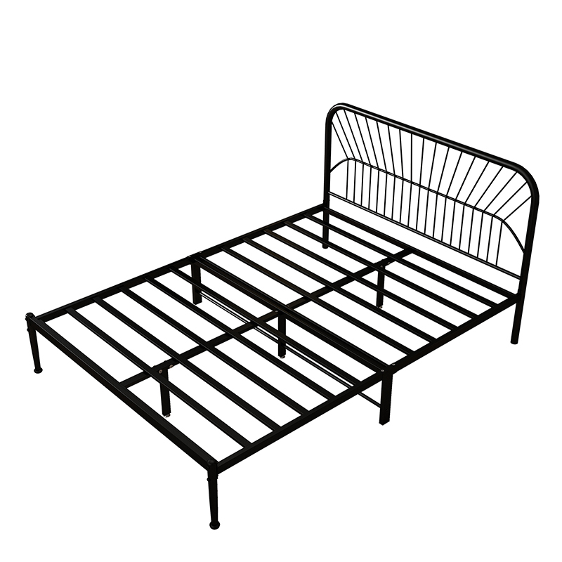 Modern Style Metal Frame Storage Panel Bed with Rectangular Headboard Shape