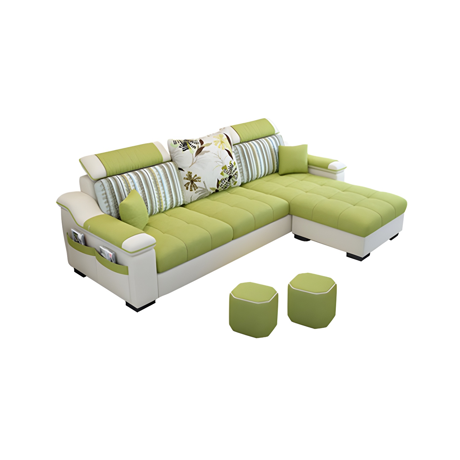 Modern Reversible Straight Sectional Sofa with Ottoman in Linen Upholstery, Sloped Arms - image 6