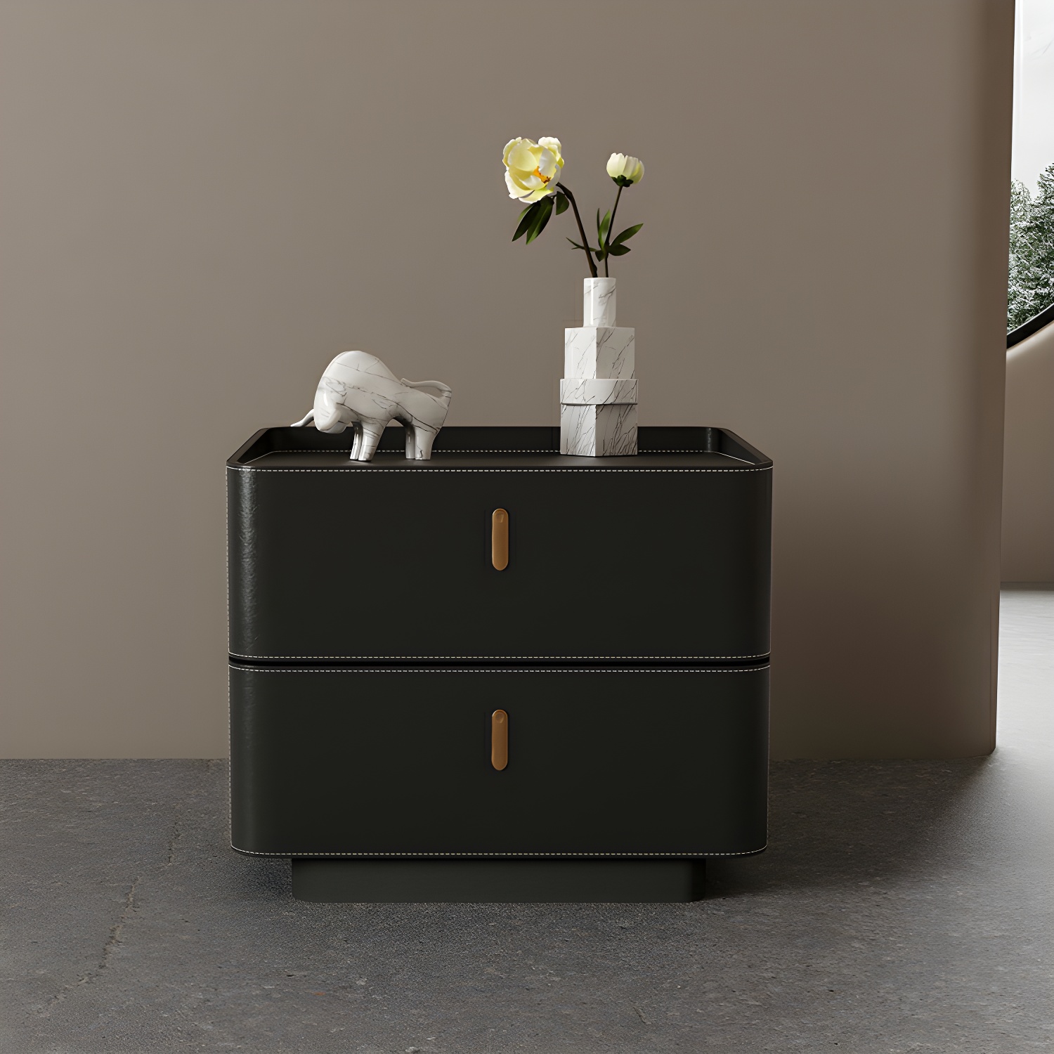 Modern Wood Grain Design Solid Wood Nightstands with Two Drawers - image 9