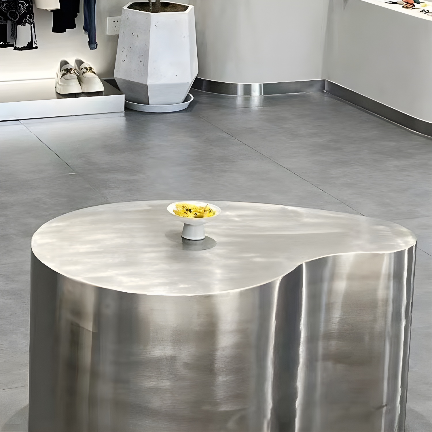 Silver Modern Coffee Table with Free Form Metal Top and Abstract Stainless Steel Base - image 9