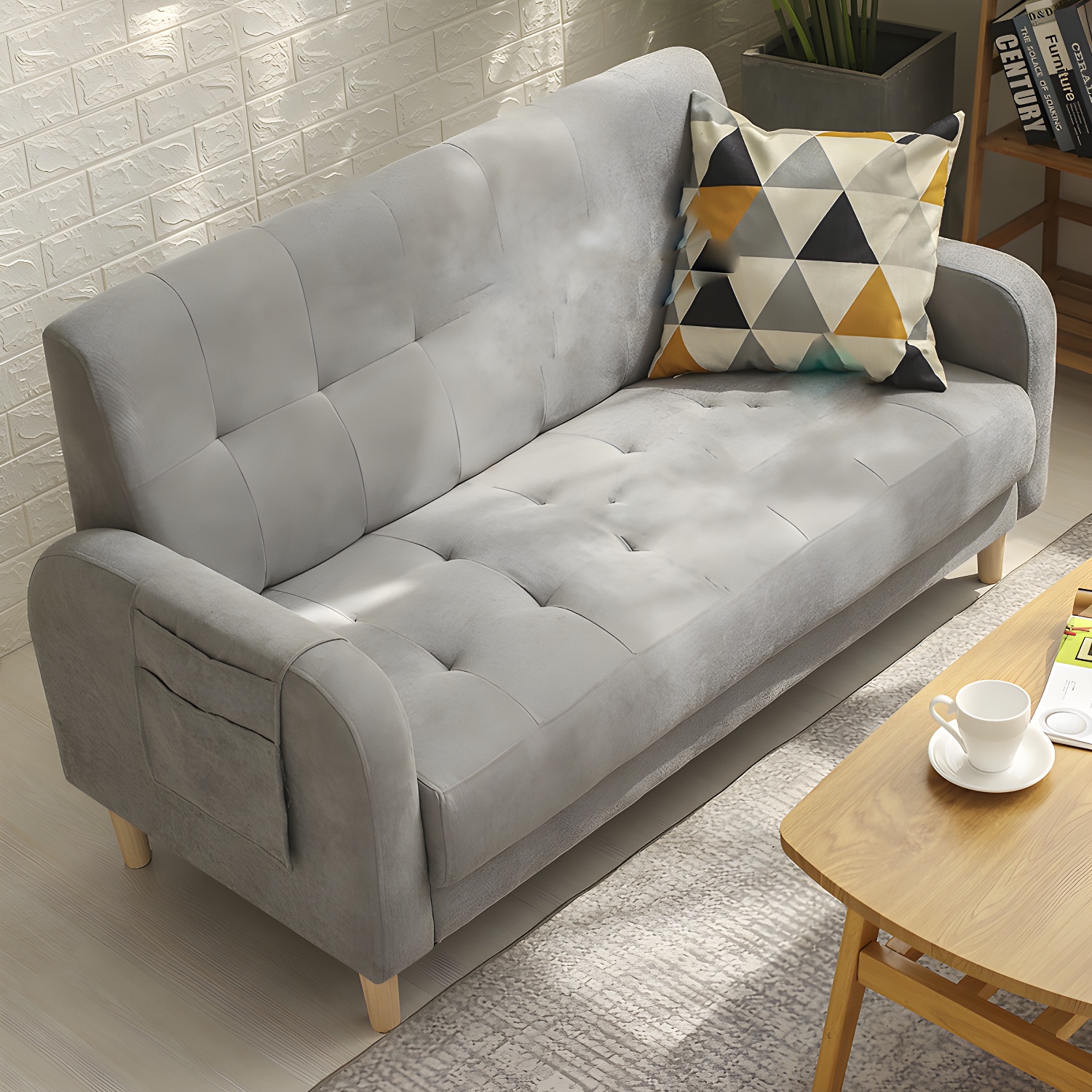 Tufted Fabric Sofa with Four Wooden Legs Square Tufted Sofa for Bonus Room - image 4
