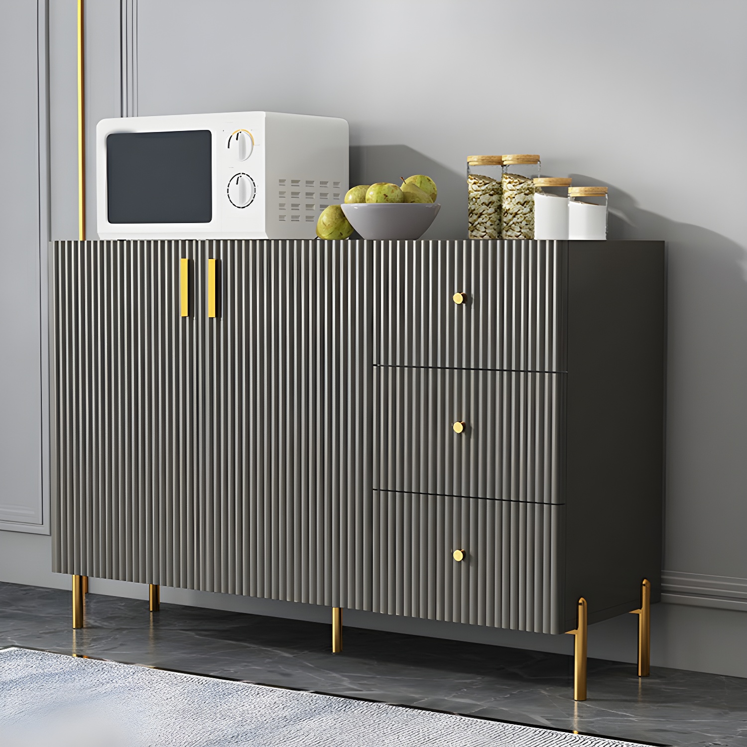 Living Room Glam Faux Wood Sideboard with Shelves and 3 Drawers - image 16