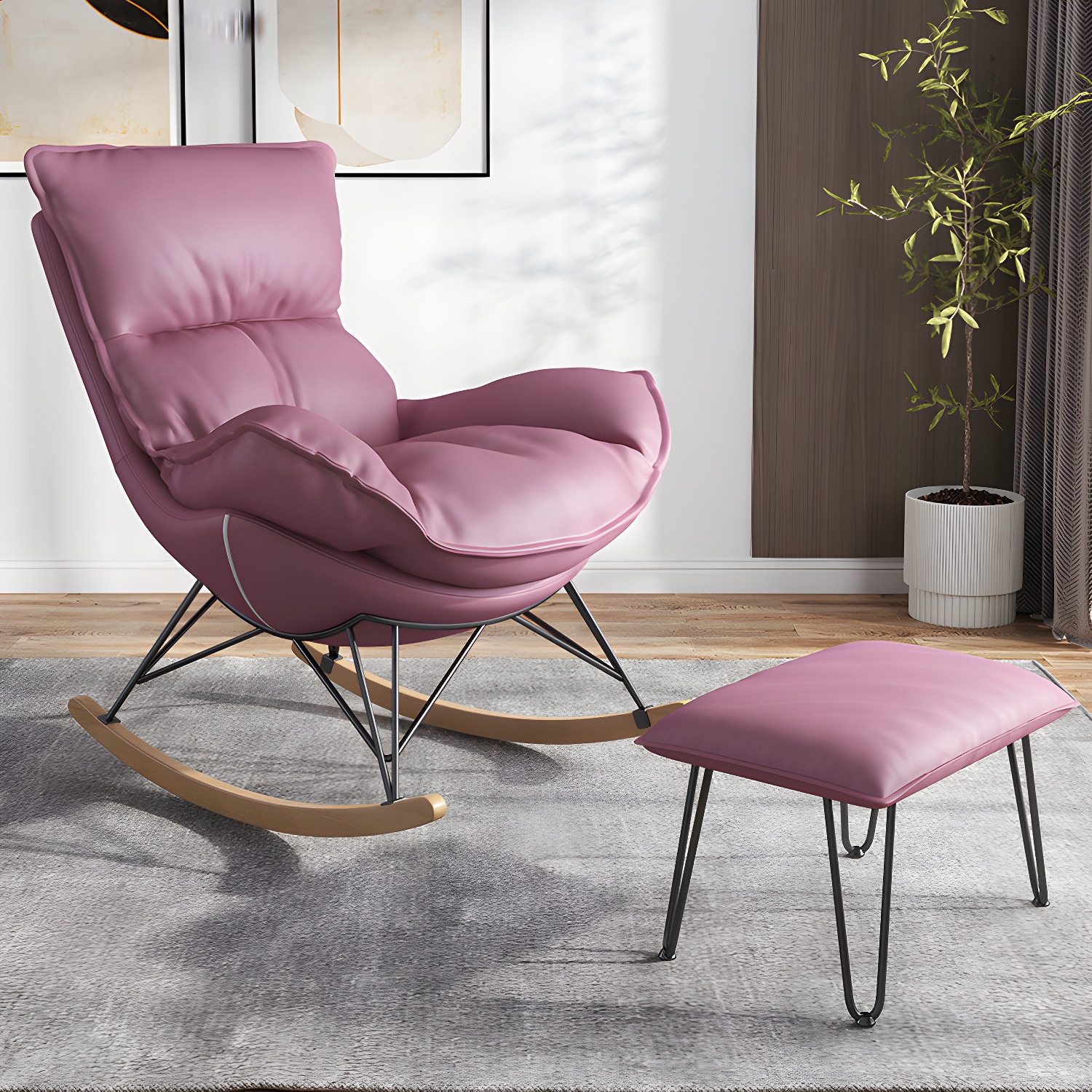 Contemporary Rocking Chair Faux Leather Waterproof Glider Chair with Removable Cushions - image 8