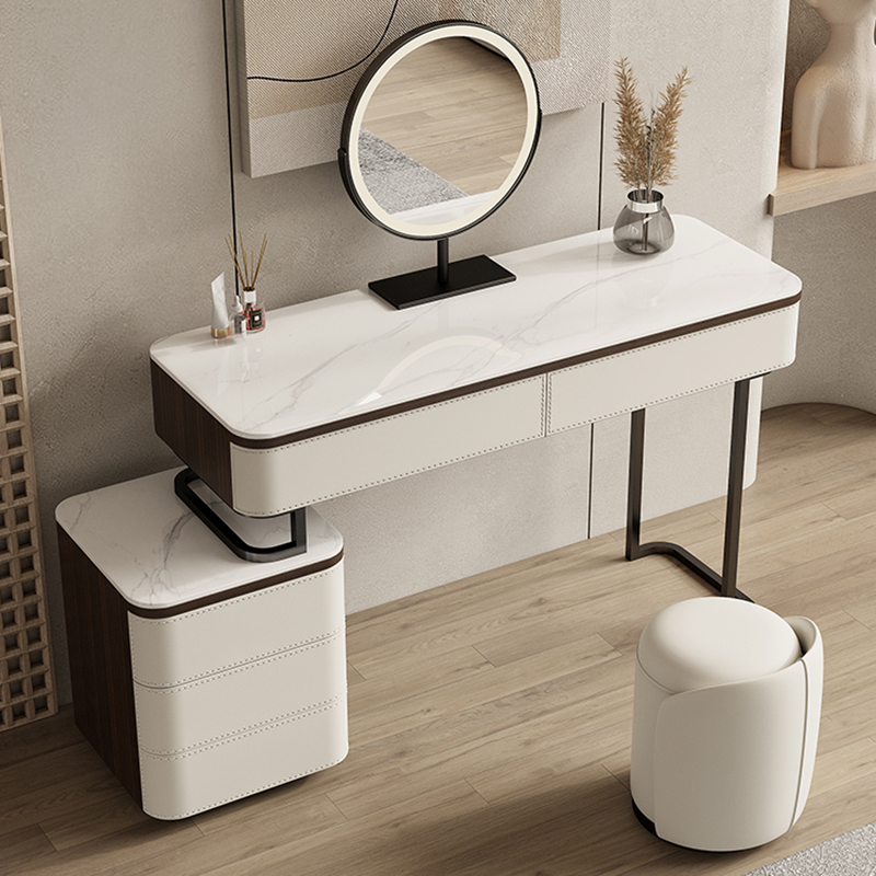 Modern Wood Vanity with Stone Top & 5 Drawers & Jewelry Storage & Assembly Required - image 4