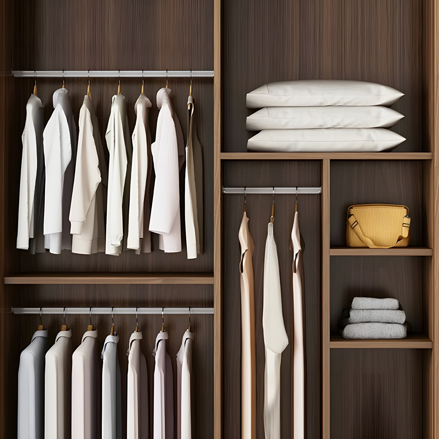 Non-Adjustable Traditional Brown Wood Wardrobe Armoire with Sliding Doors & Soft Close Drawers - image 3