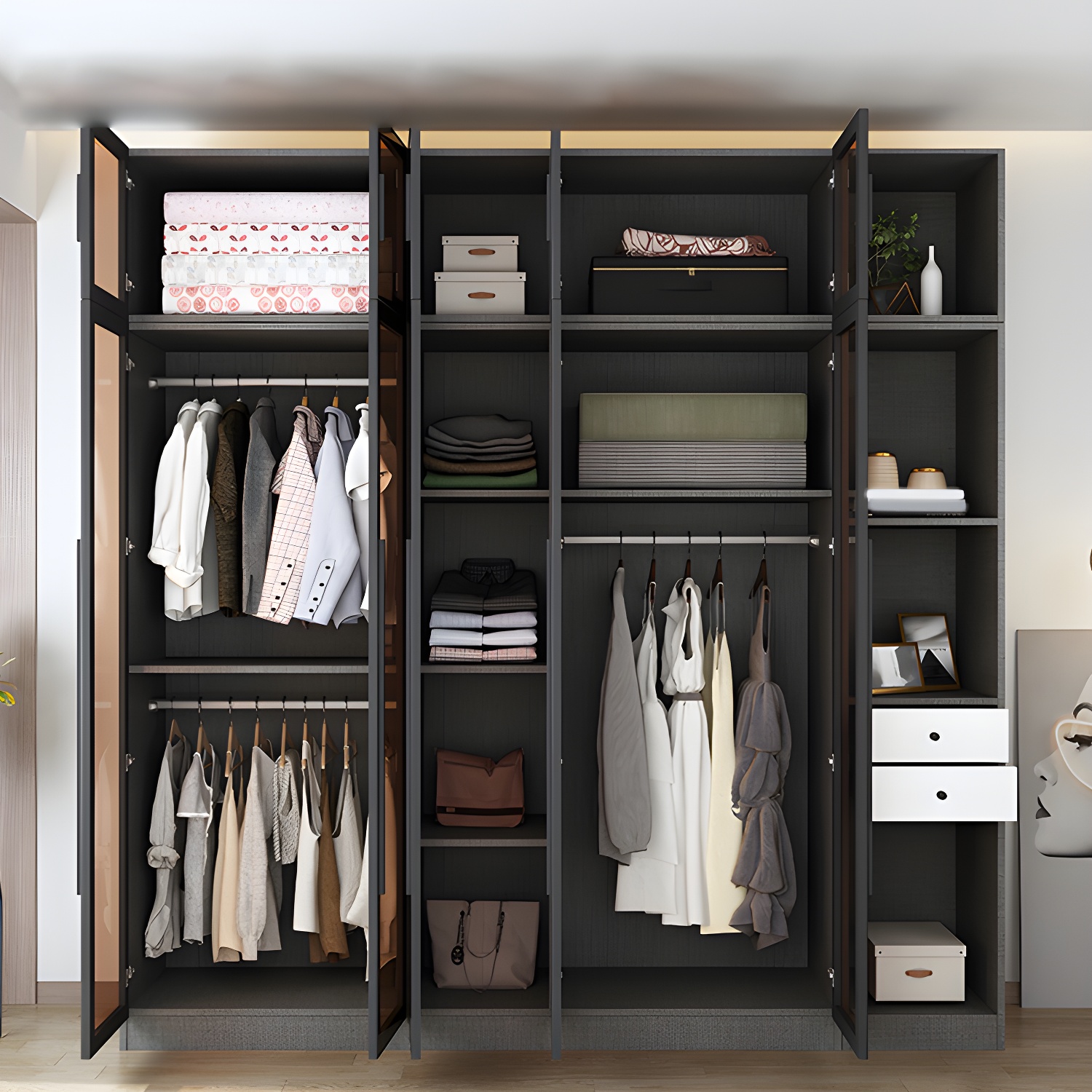 Contemporary Glass Wardrobe Soft Close Door Wardrobe Closet for Bedroom - image 4