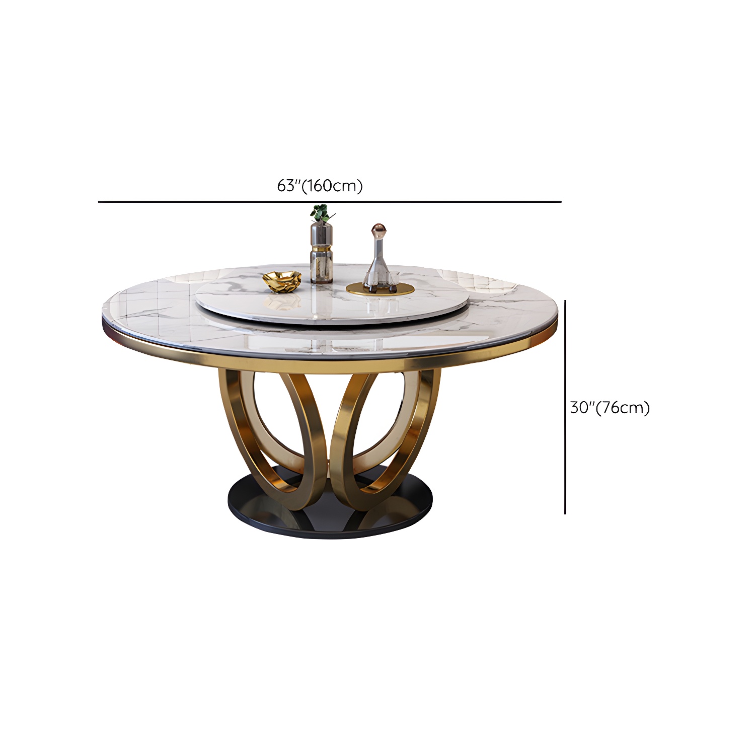 Glamorous Round Marble Dining Set with Gold Metal Pedestal Base and Upholstered White Chairs - image 14