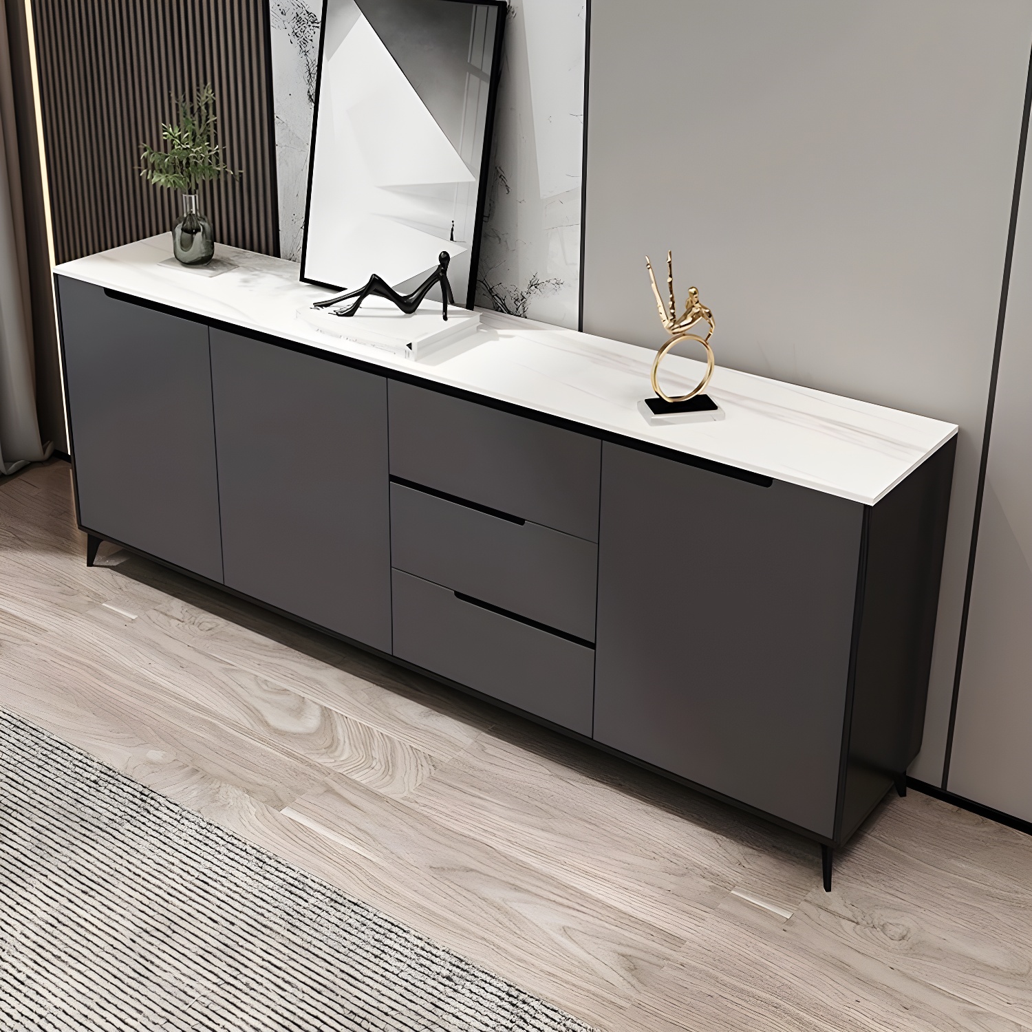 Modern Wood Sideboard with 3 Drawers and 3 Doors - Overall Dimensions 40cm W x 85cm H