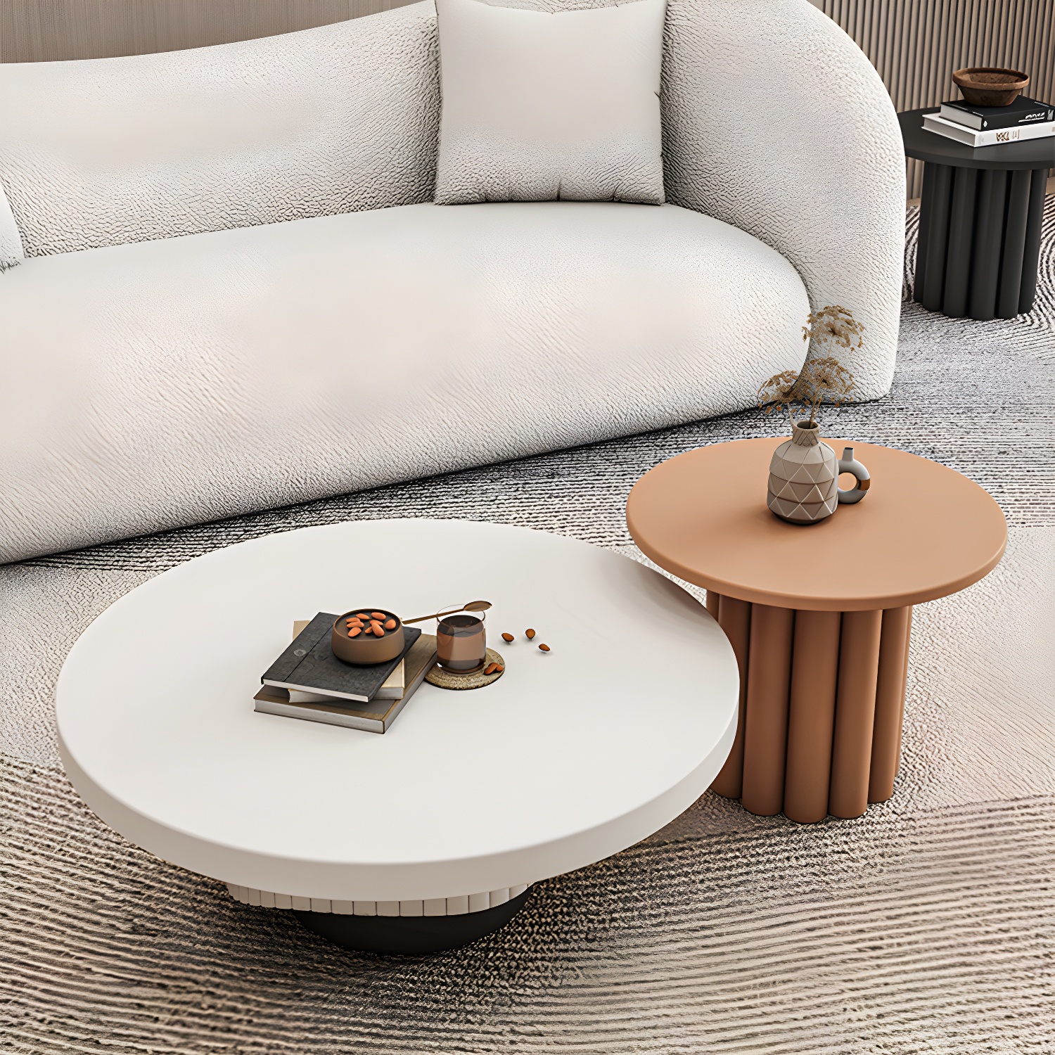 Pedestal Round Coffee Table Set Modern Minimalist Cocktail Table - image 5