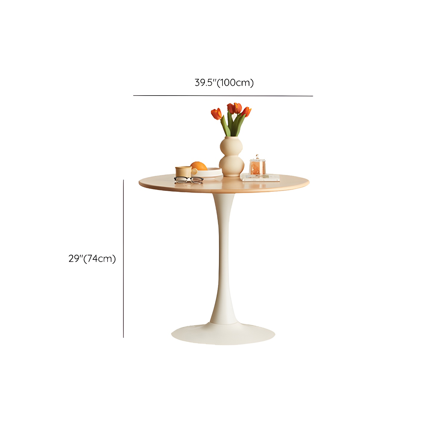 White Round Wood Dining Table with Steel Tulip Base, Modern Design - image 14