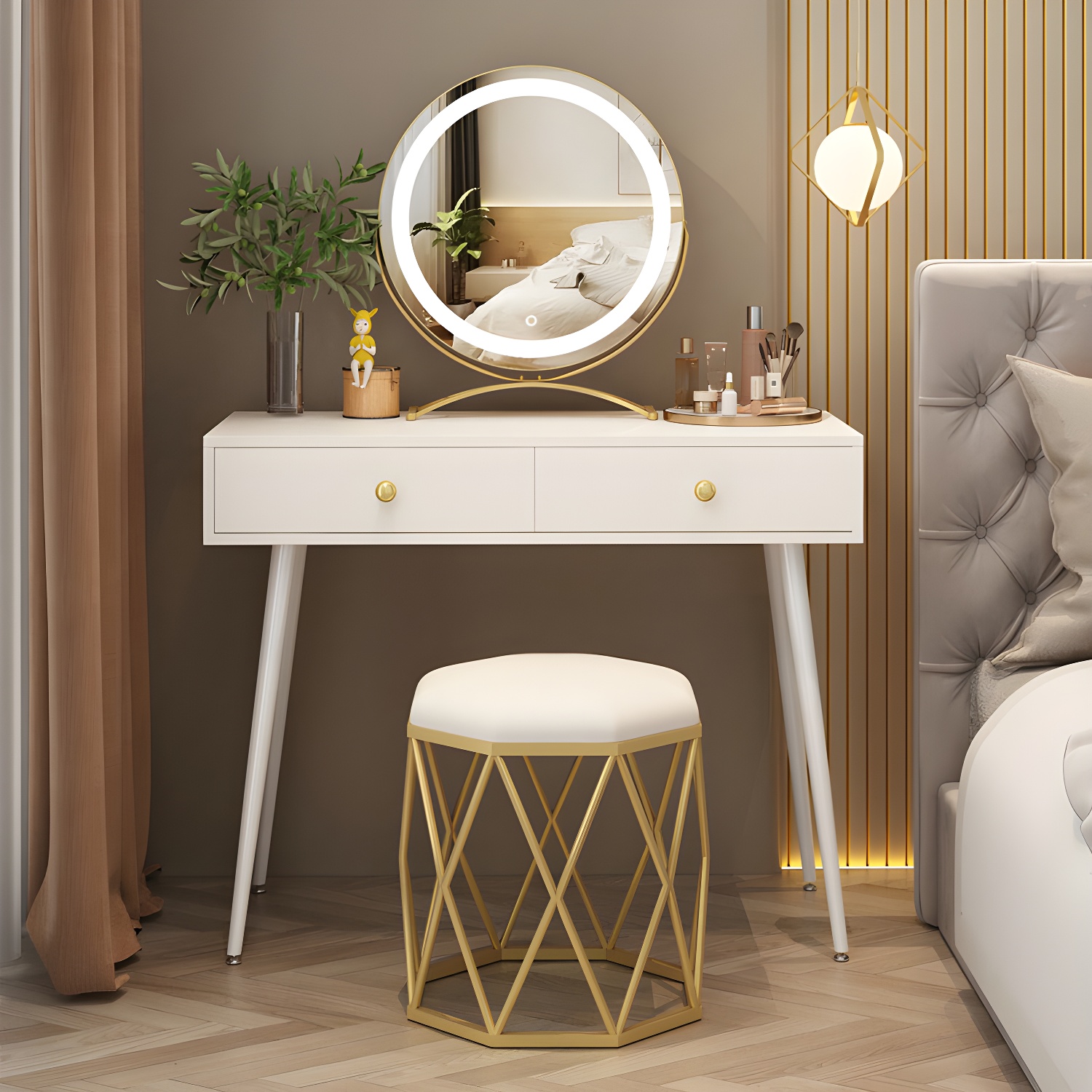 2-Drawer Vanity Tables Bedroom Makeup Vanity Desk Table with Drawer - image 6