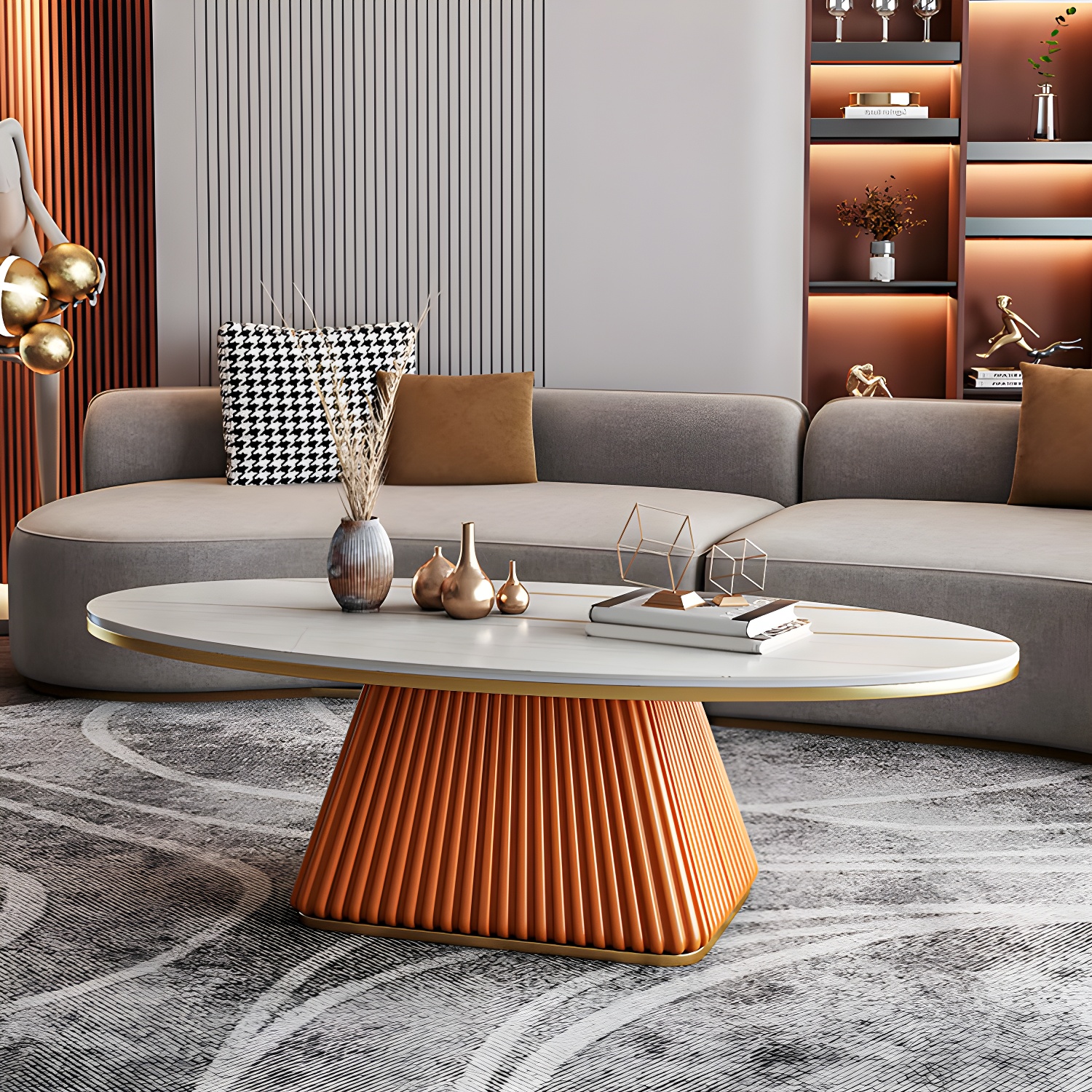 Glam Pedestal Cocktail Table Oval Coffee Cocktail Table for Home - image 11