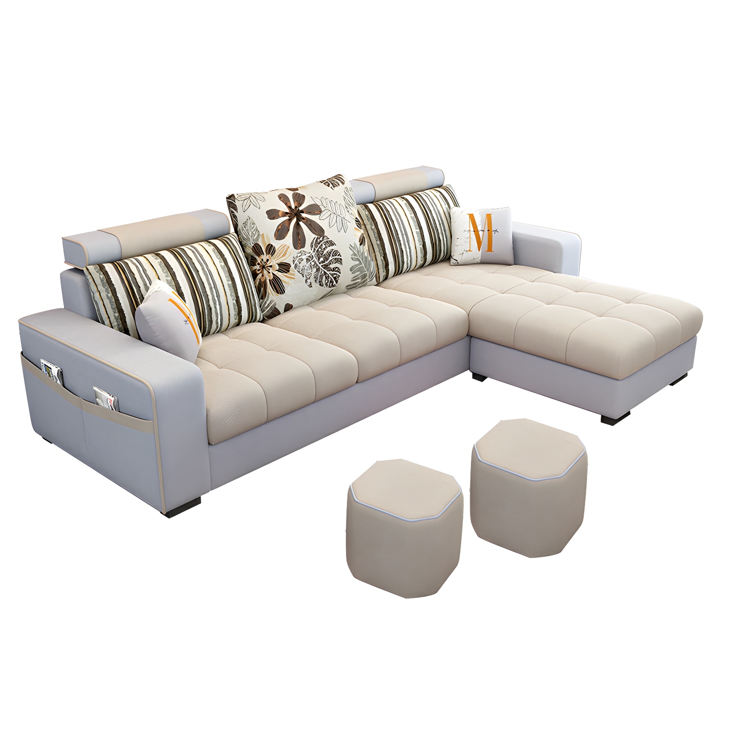 Modern L-Shaped Linen Sectional Sofa with Ottoman and Slipcover, Reversible Design - image 8