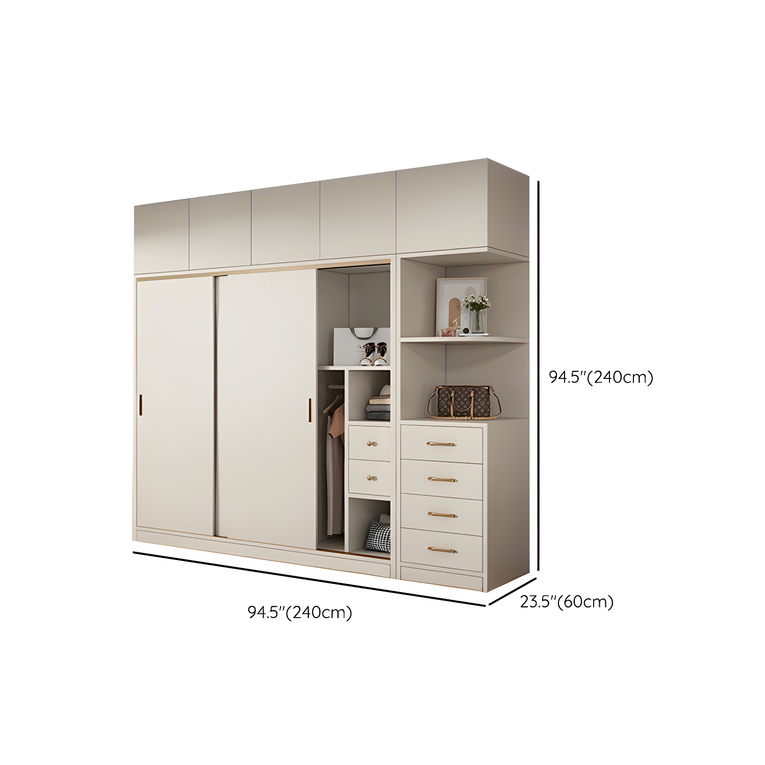 Modern White Wood Wardrobe Armoire with Sliding Doors and Soft Close Drawers - image 29