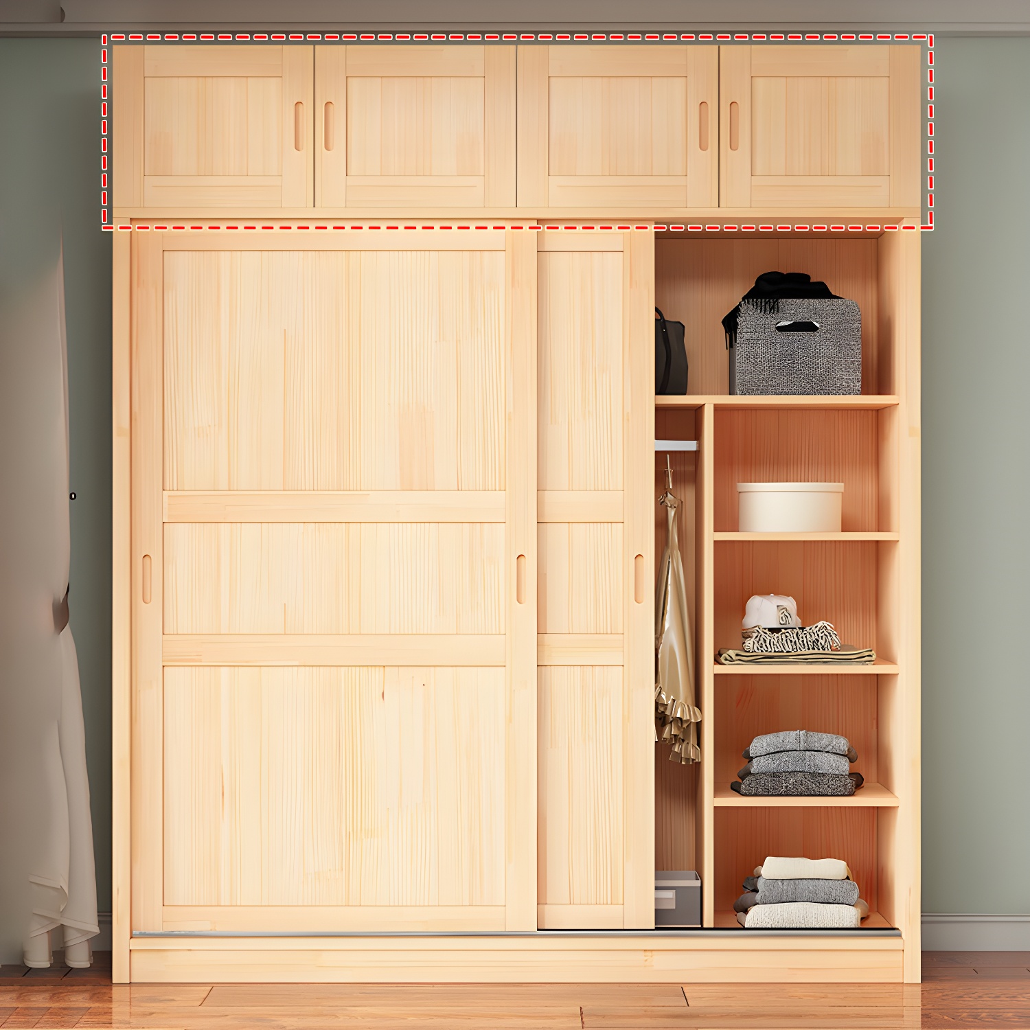 Natural Pine Solid Wood Wardrobe Freestanding Wardrobe with Sliding Doors - image 3