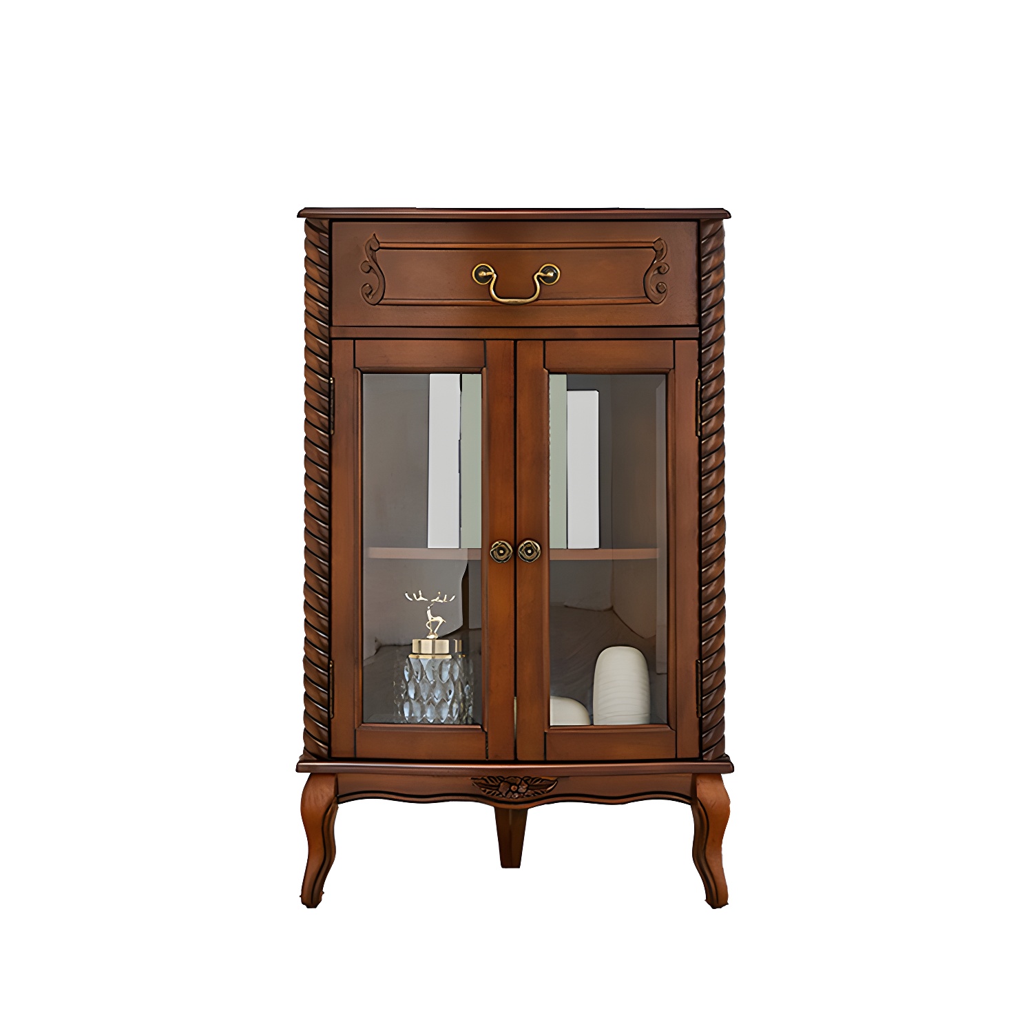 Mid-century Modern Brown Corner Cabinet, Wooden Accent Cabinet with Shelves - image 13