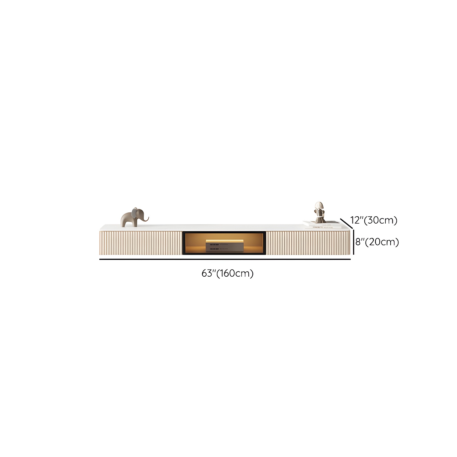 Glam Wall-mounted TV Media Stand Slate Top Wood Frame with Storage - image 13