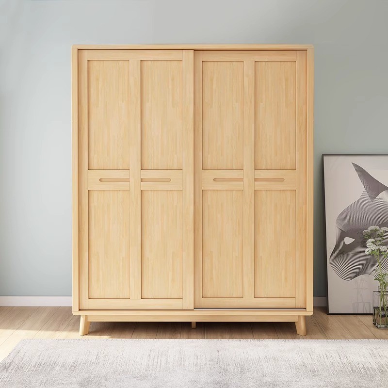 Minimalist Wooden Independent Wardrobe Closet with Compartments, Interior Shelves, Clothing Rod, and Gate