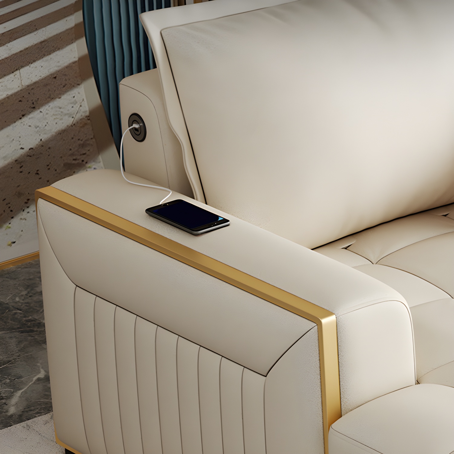 White Modern Sofa Bed with Storage USB Charging Convertible Sectional - image 6