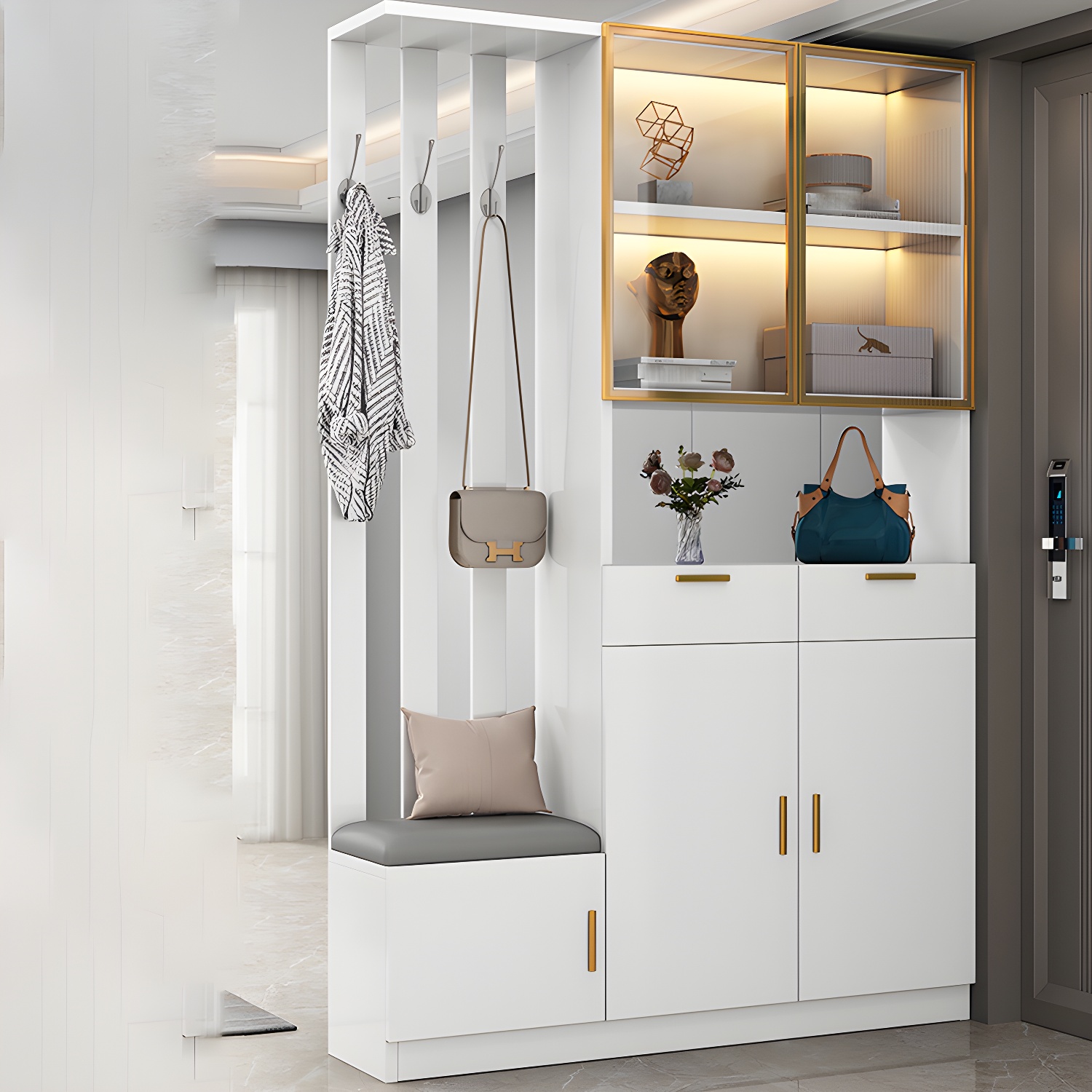 Contemporary Style Wooden 3-door Accent Cabinet with Drawer and Shelf - image 4