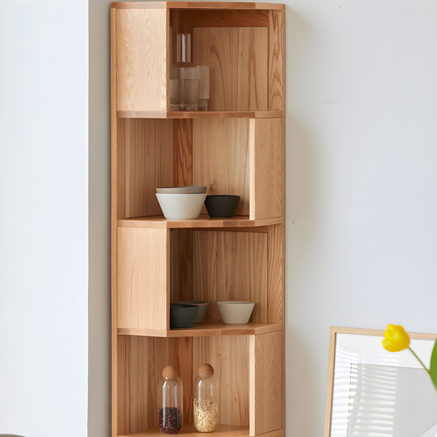 Modern Solid Wood Corner Shelves Included Side Cabinet for Bedroom