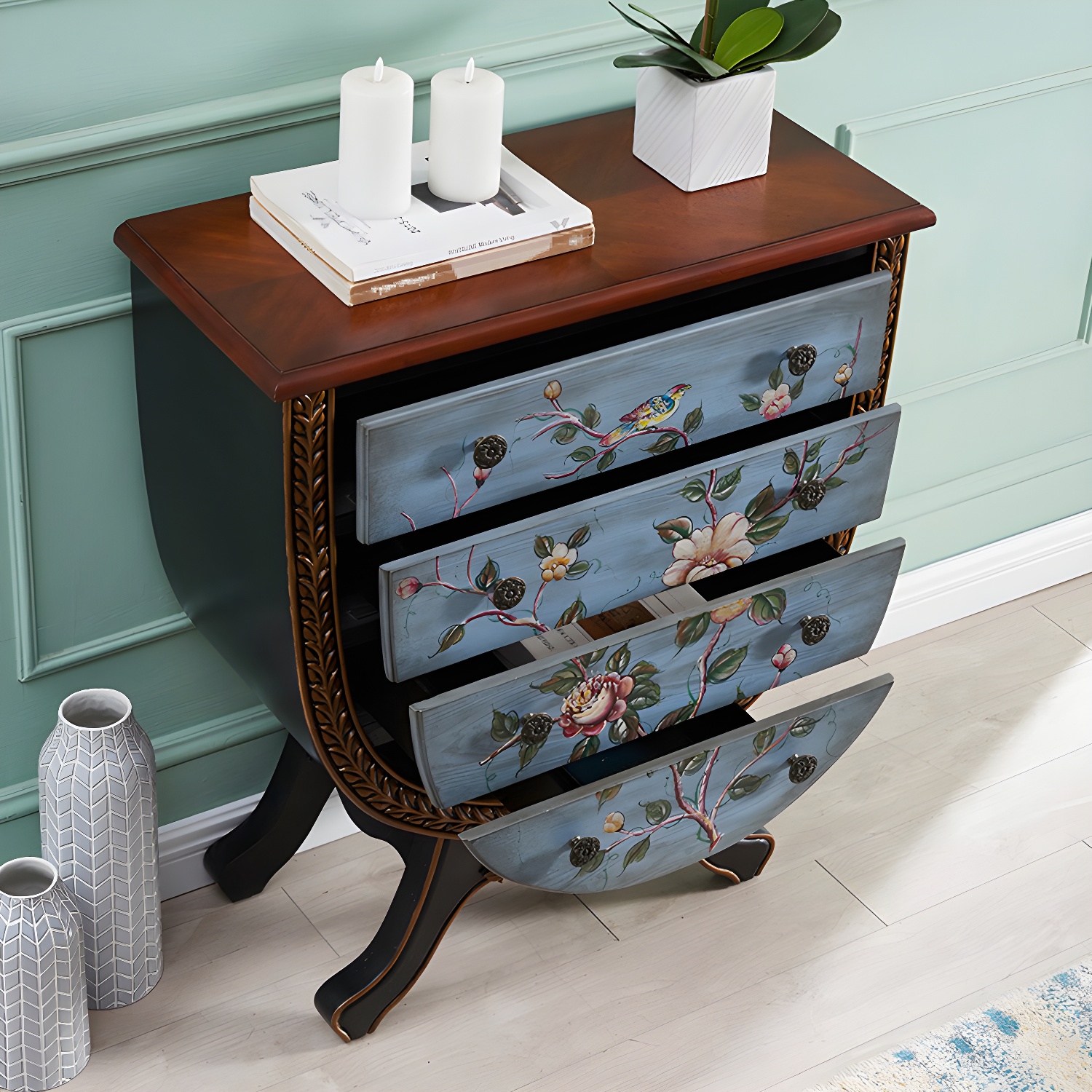Rustic Wood Chest Vertical Chest with Drawers for Living Room - image 13