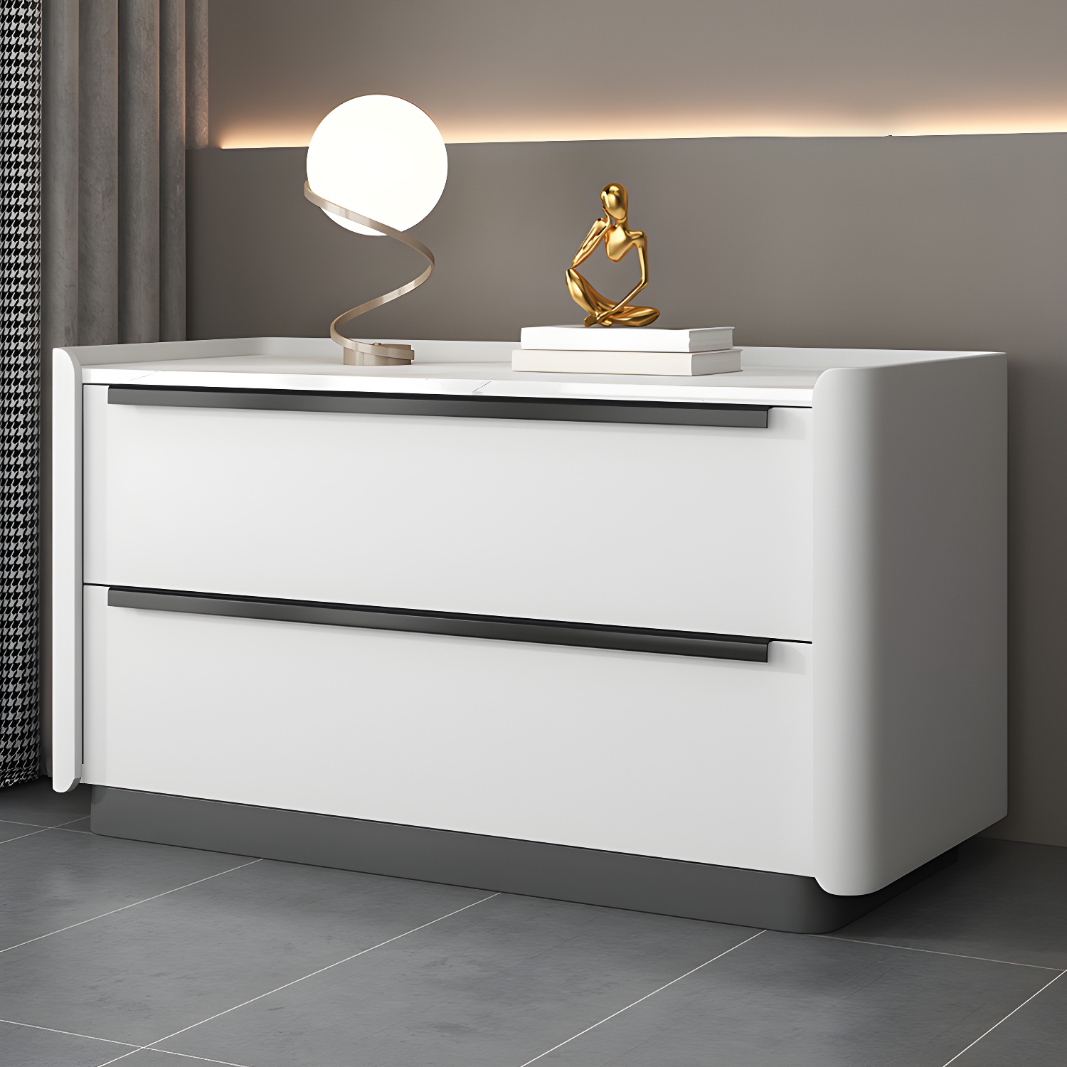 Modern Faux Leather Drawer Storage Nightstand in Stone Finish - image 10
