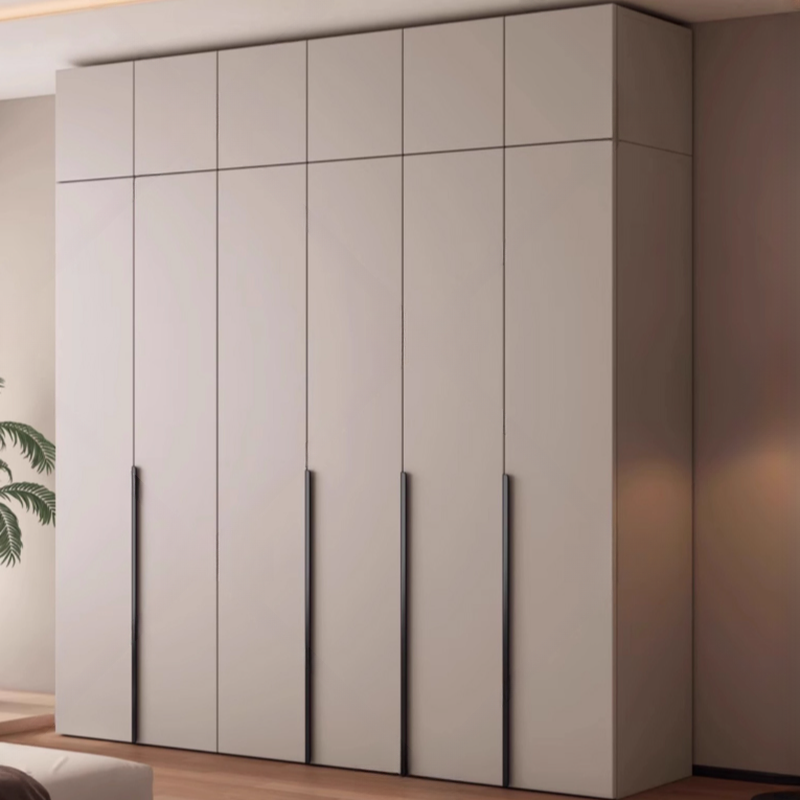 Tan Minimalist Manufactured Wood Wardrobe Closet with Interior Shelves and Clothing Rod