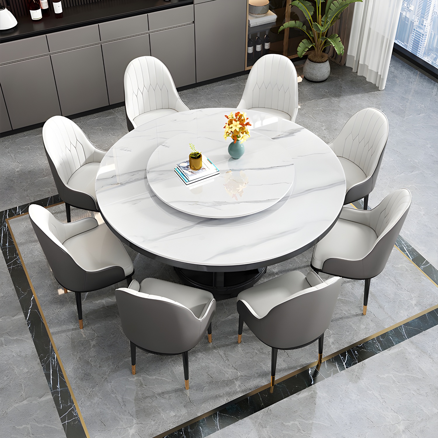 Round Stone Turntable Table Minimalist Furniture with Pedestal Base - image 5