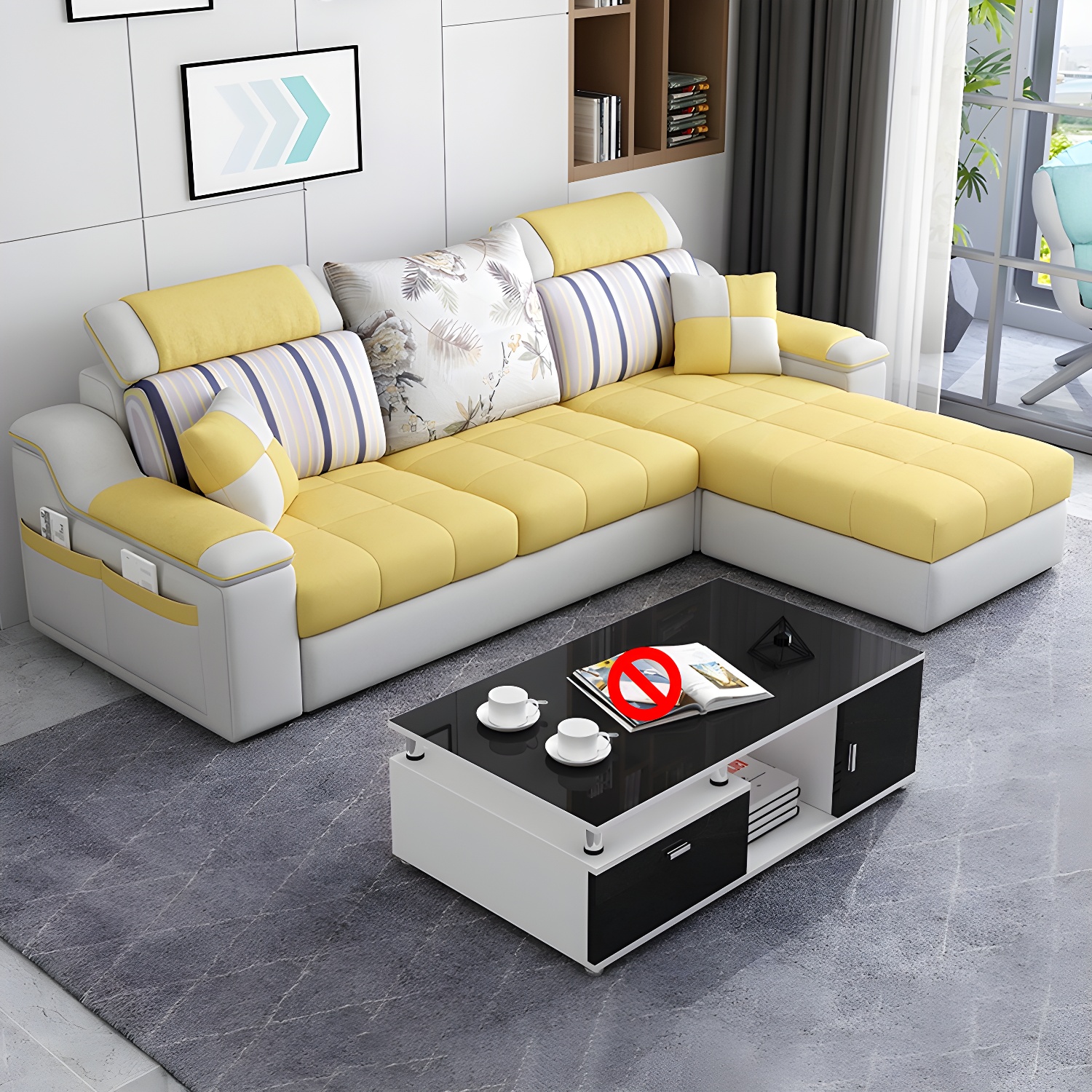 Reversible L-Shape Scandinavian Sectional Sofa with Ottoman and Adjustable Headrest in 2 Piece Set - image 9