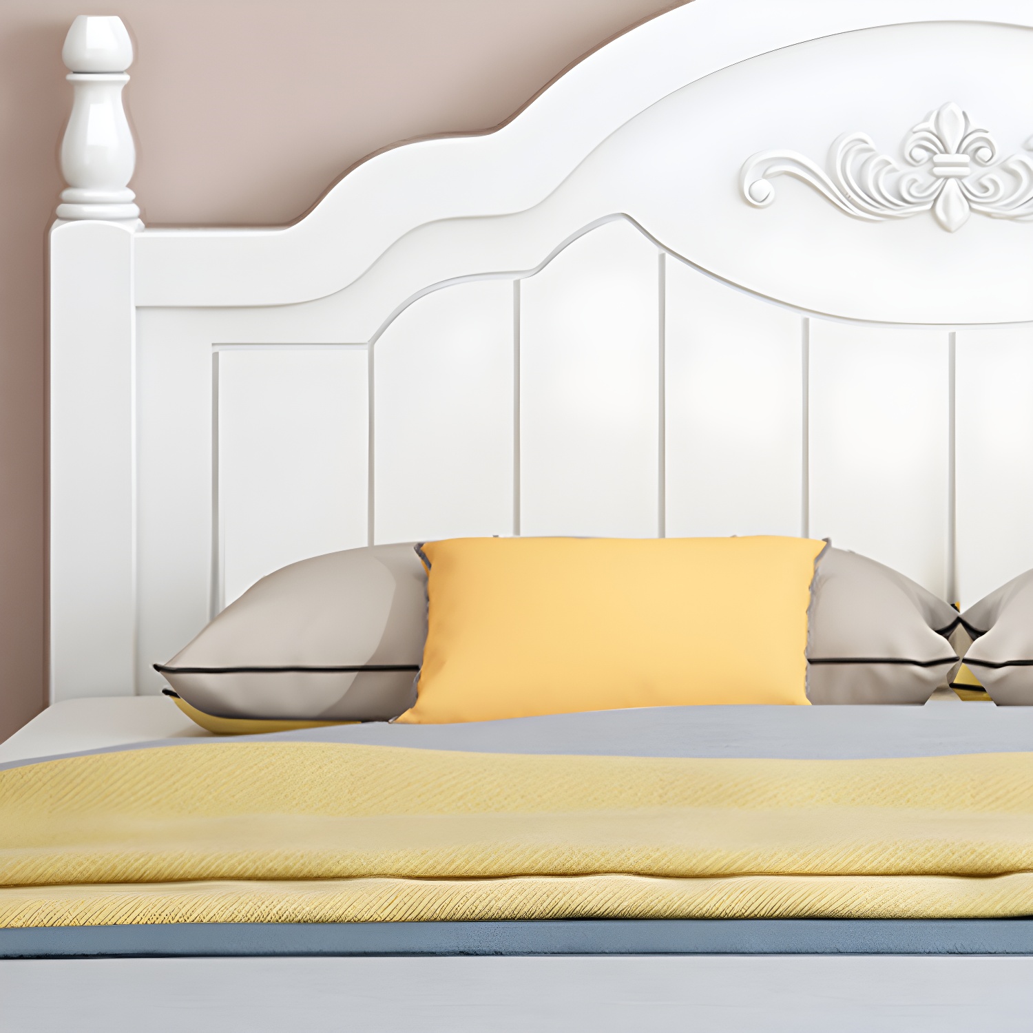 Modern Solid Color Wooden Freestanding Bed Frame with Headboard - image 8