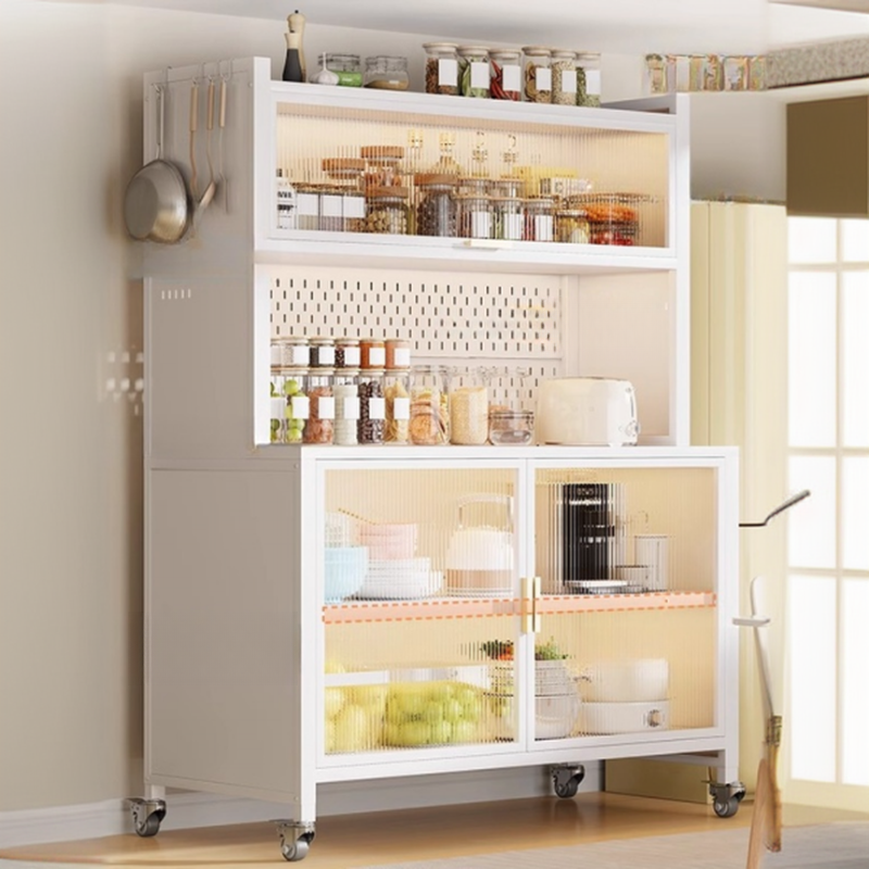 Narrow Steel Countertop Sideboard with Wheels, Cupboard, Changeable Shelf, and 3/4 Doors - image 3