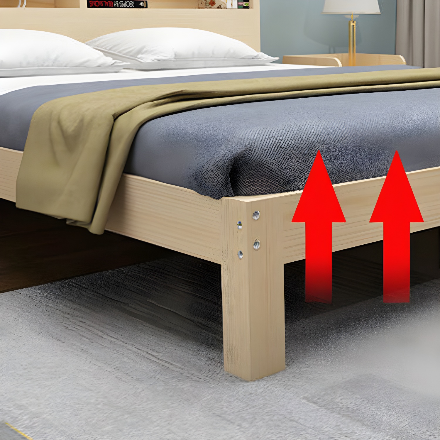 Nordic Solid Wood Bookcase Included Bed Frame Upholstered 2-Drawer Bed Frame - image 8