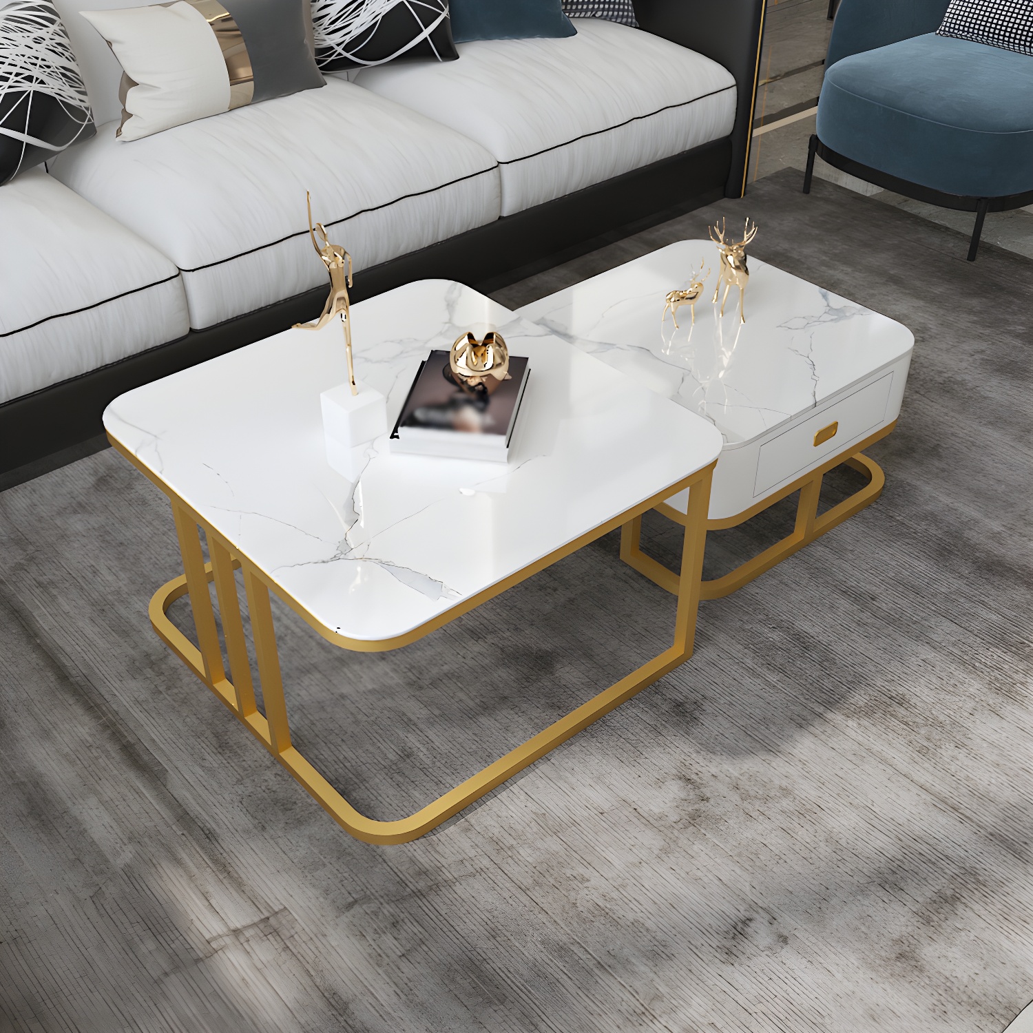 Round Slate/ Glass Coffee Table Frame 2 Nesting Cocktail Table with Storage - image 12