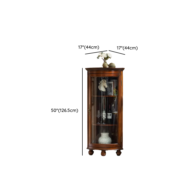 Traditional Medium Brown Corner Accent Cabinet with Wood Countertop and Exterior Shelving - image 11