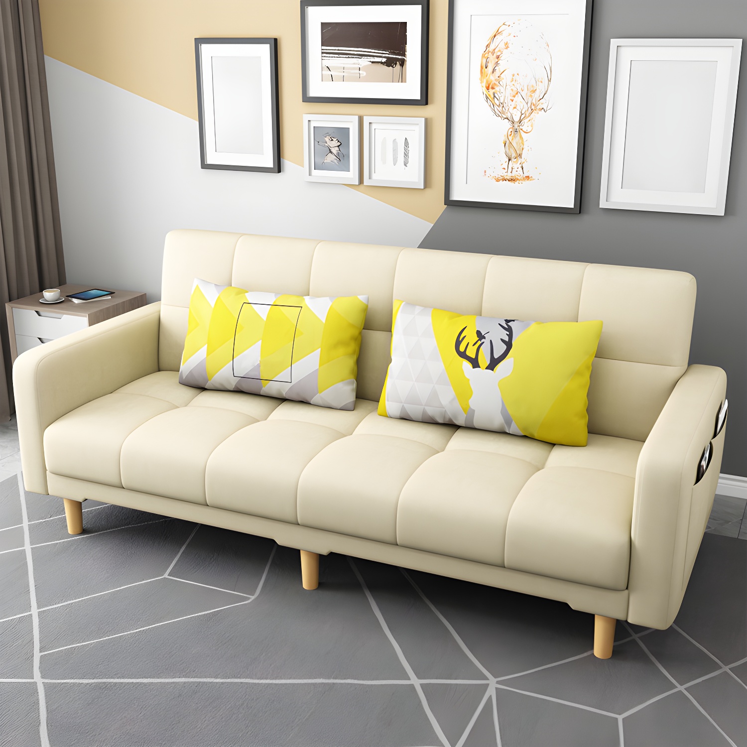 Square Arm Modern Storage Sofa with Biscuit Back Convertible Sofa for Living Room - image 1