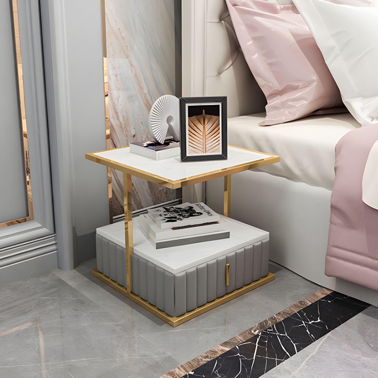Modern Stone Top Nightstand | Ormau - image 11